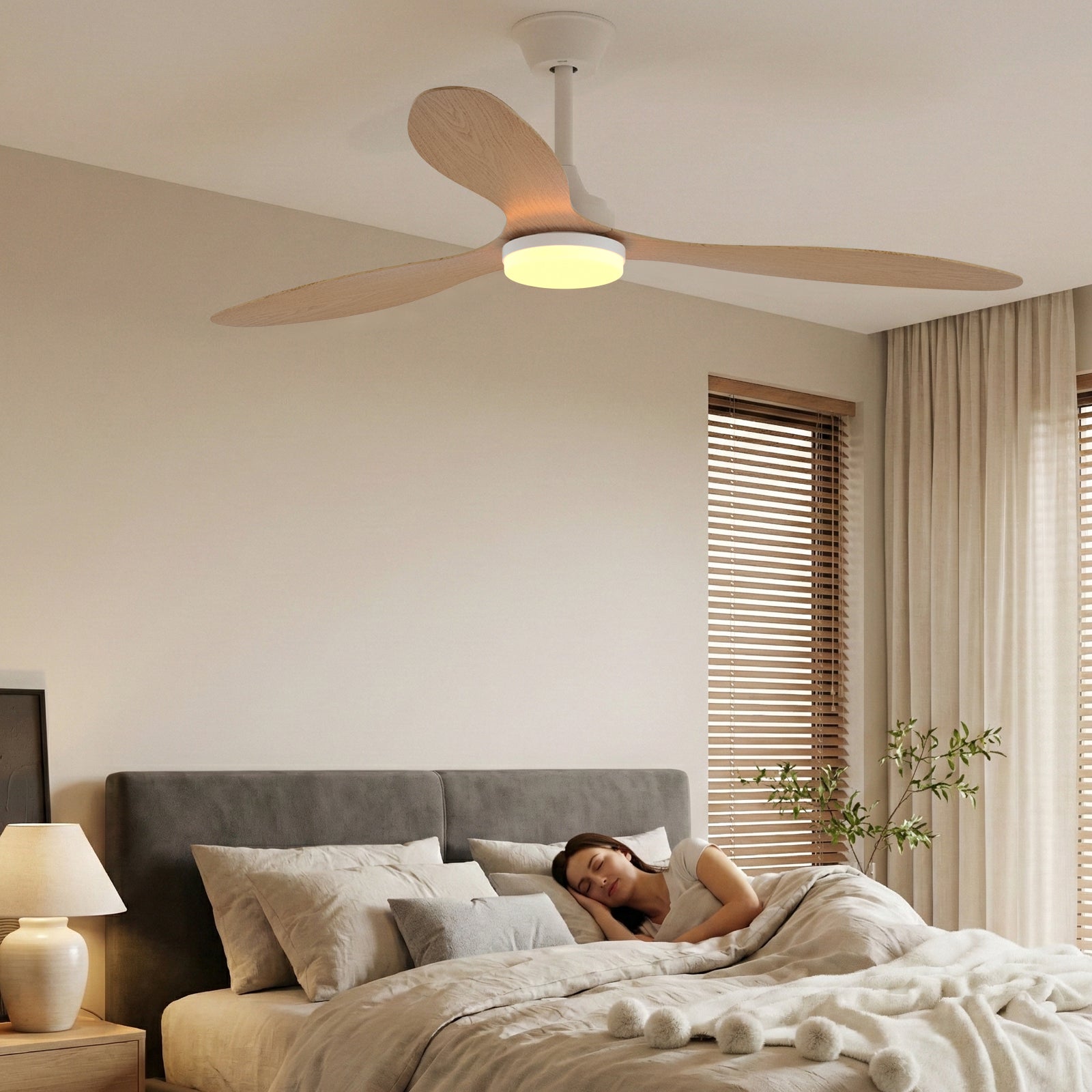 Modern 52" Pendant Ceiling Fan with Light Remote Quiet 6 Speeds Black White