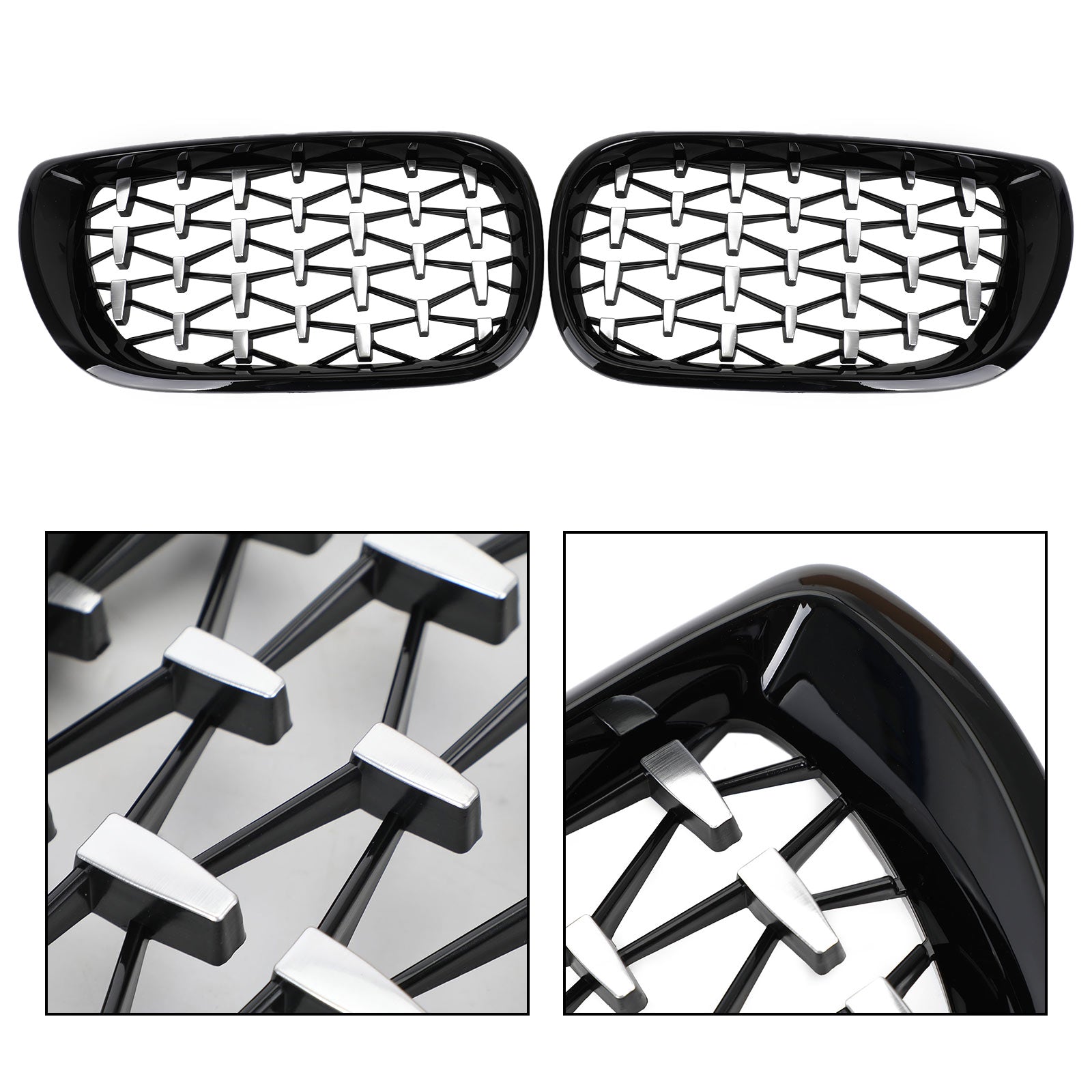 2002-2005 BMW E46 Saloon/Touring Facelift 4Dr Diamond Style Front Grille Black&Chrome/Chrome/Black Generic