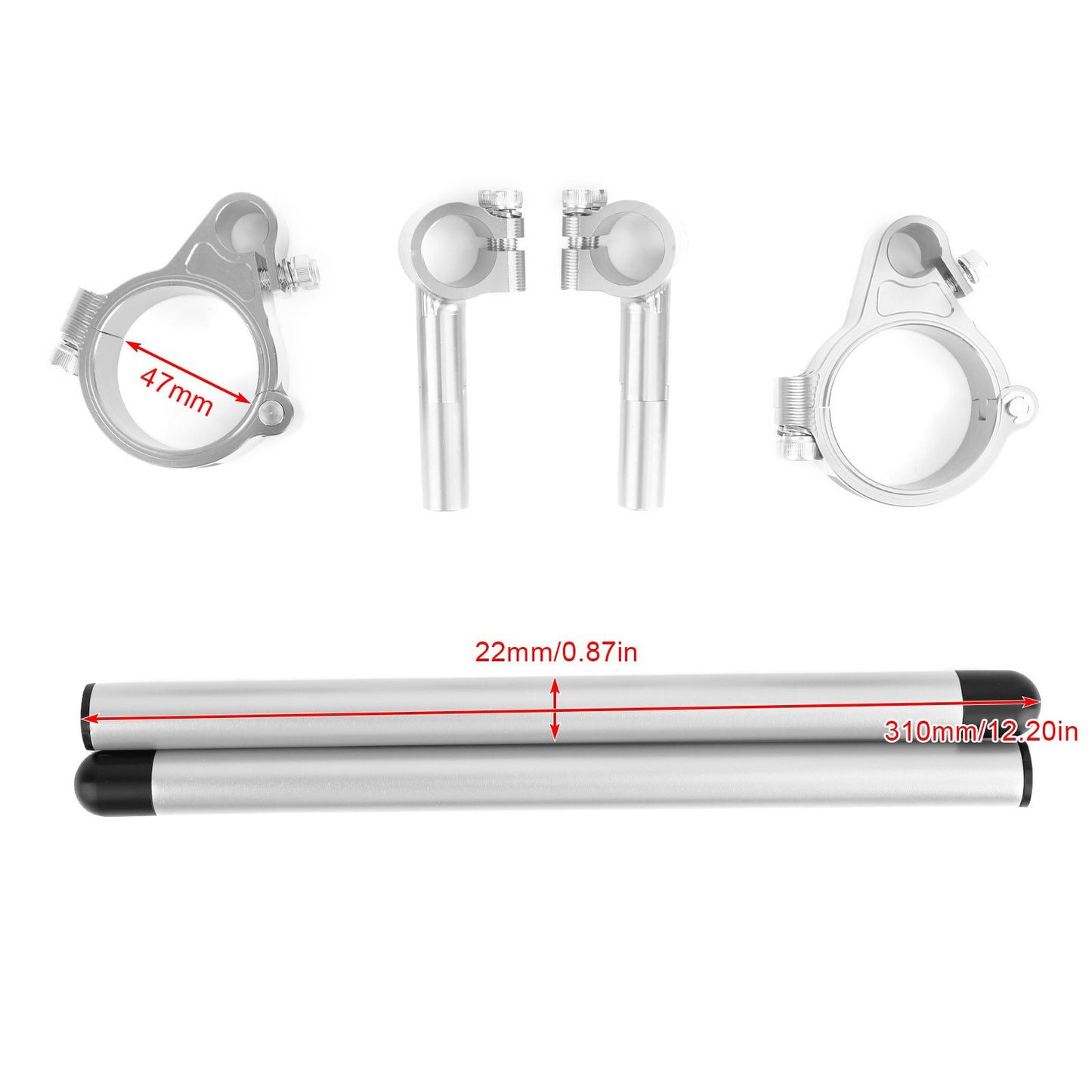 Universal Adjustable Rotatable CNC Billet Clip Ons Fork Tube Handlebar Kit 47mm Silver Generic