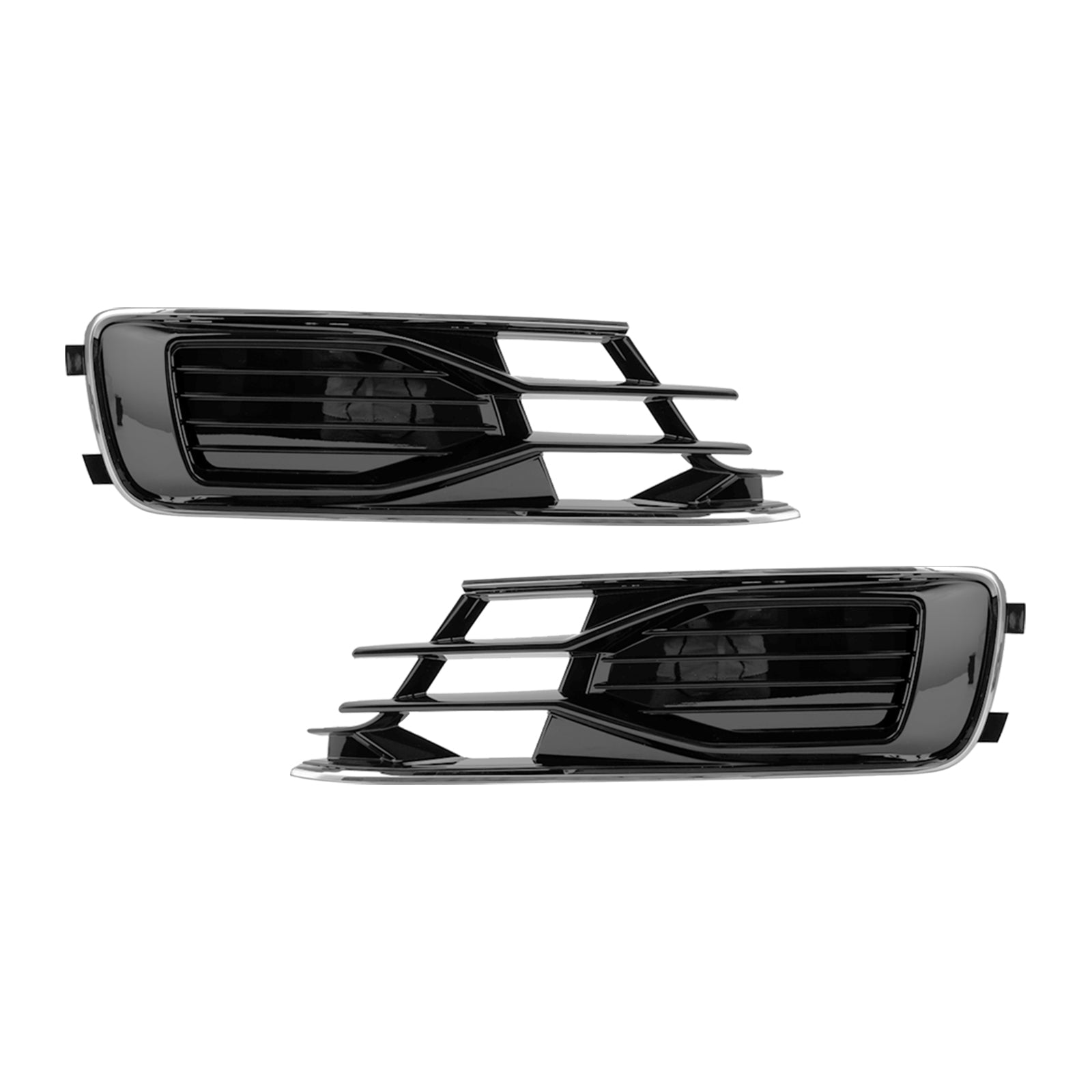2014-2018 Audi A6 C7 2PCS Front Bumper Foglight Cover Grill Black Chrome