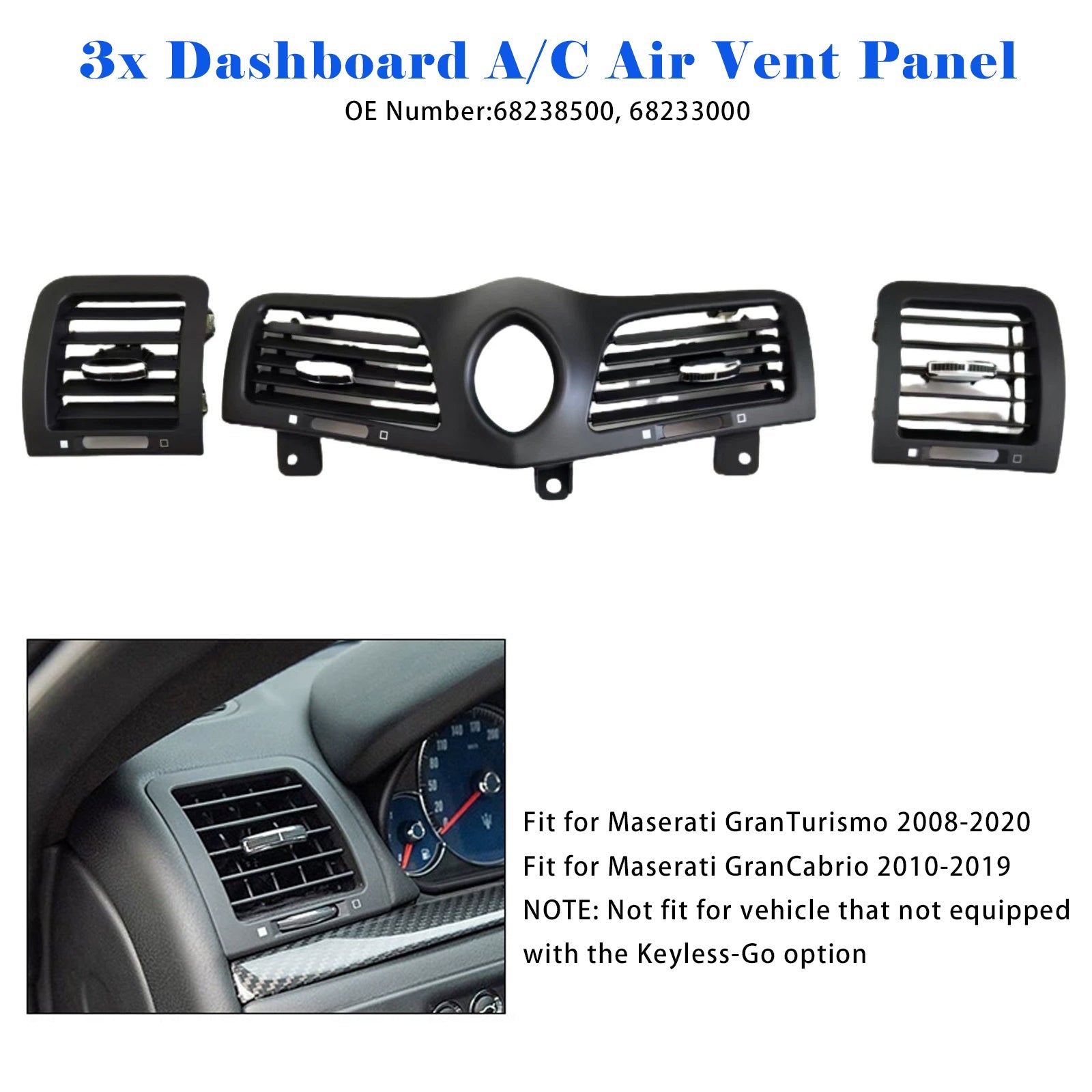 2010-2019 Maserati GranCabrio Dashboard A/C Air Vent Panel Grille 68238500 68233000
