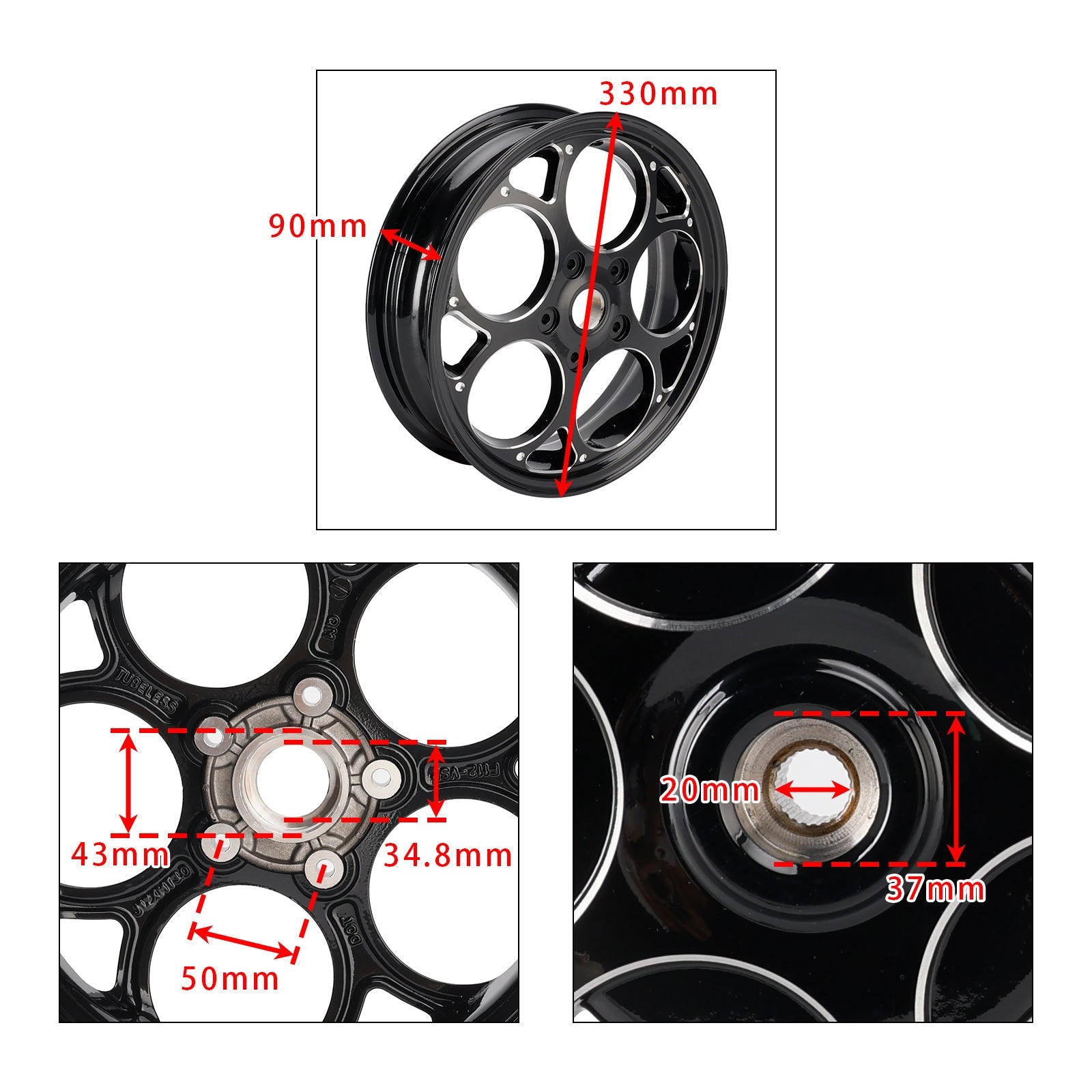 2014-2016 Vespa Sprint i.e. 3V 150 4T AC 3.0x12" Front + Rear Tubeless Wheel Rim Set