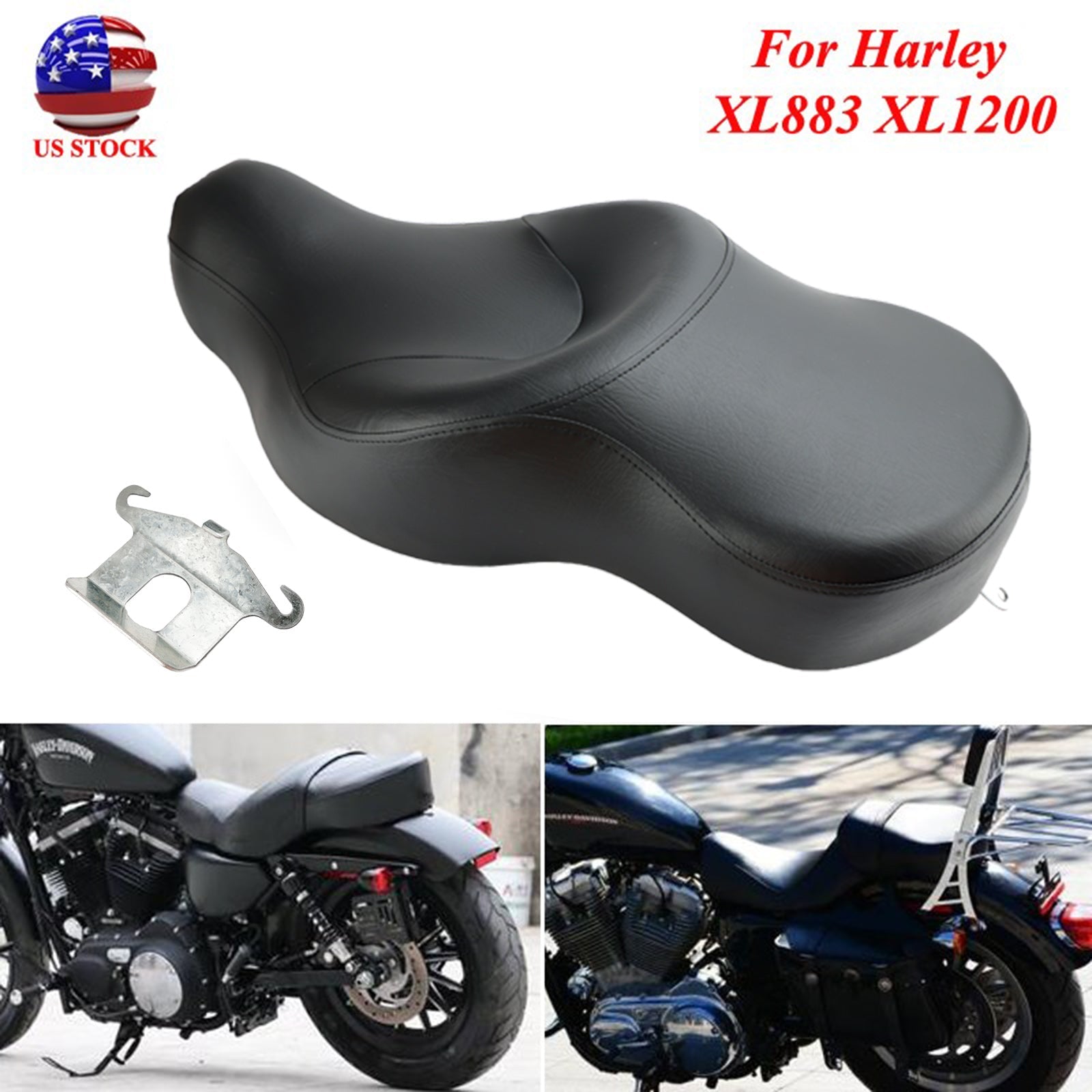2009-2018 Davidson XL 883N Iron 2-up Black Seat Driver&Passenger For Leather