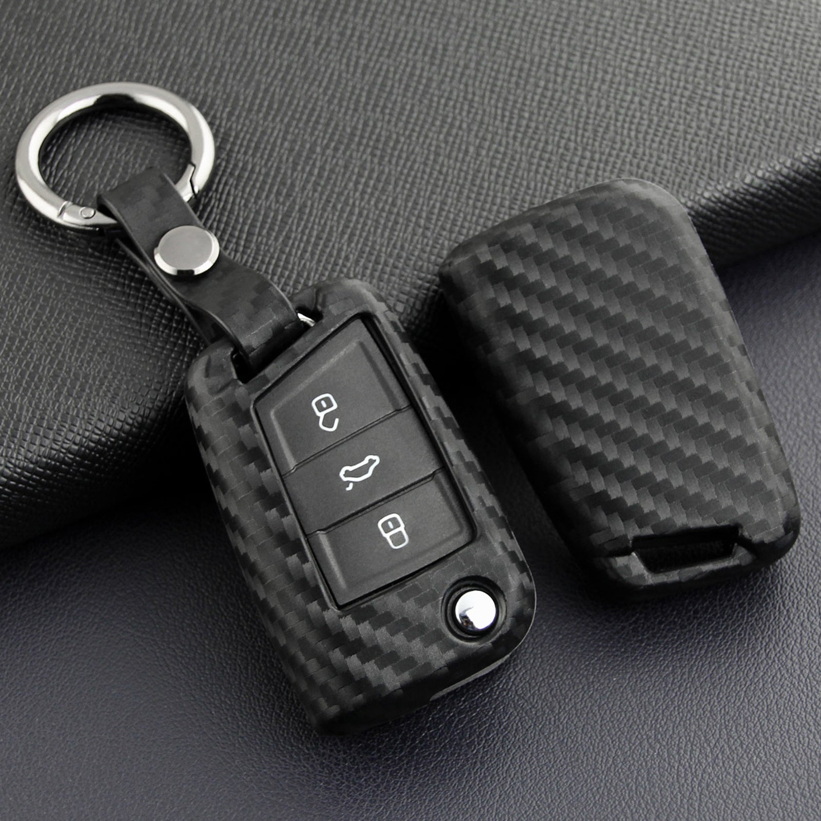 Leather Silicone Car Key Case Cover With Buckle For Volkswagen Golf MK7