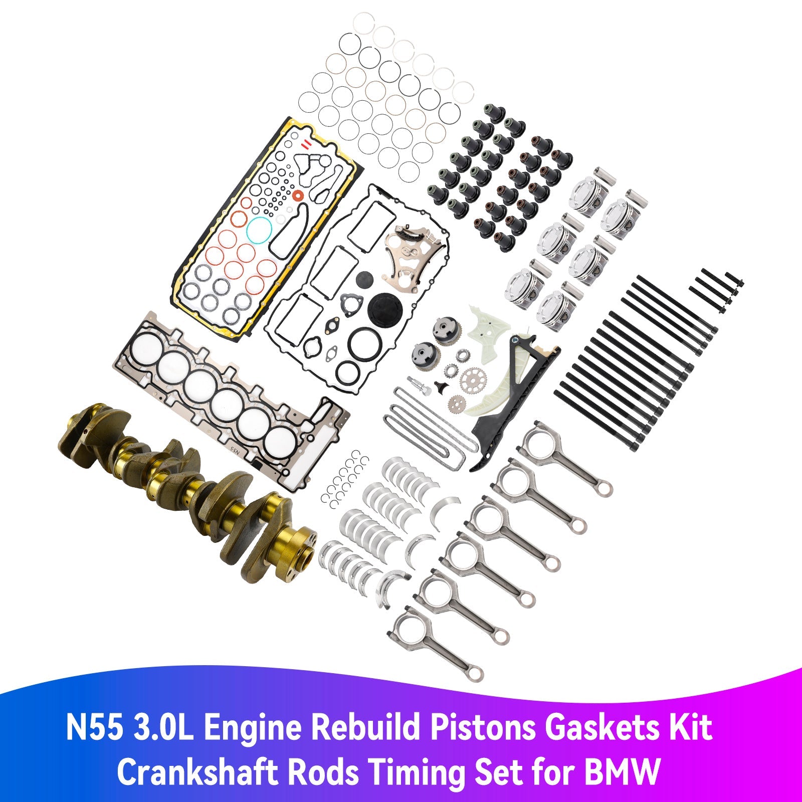 2011-2019 BMW X6 xDrive35i / xDrive40i E71 E72 F16 N55 3.0L Engine Rebuild Pistons Gaskets Kit Crankshaft Rods Timing Set 11212163665