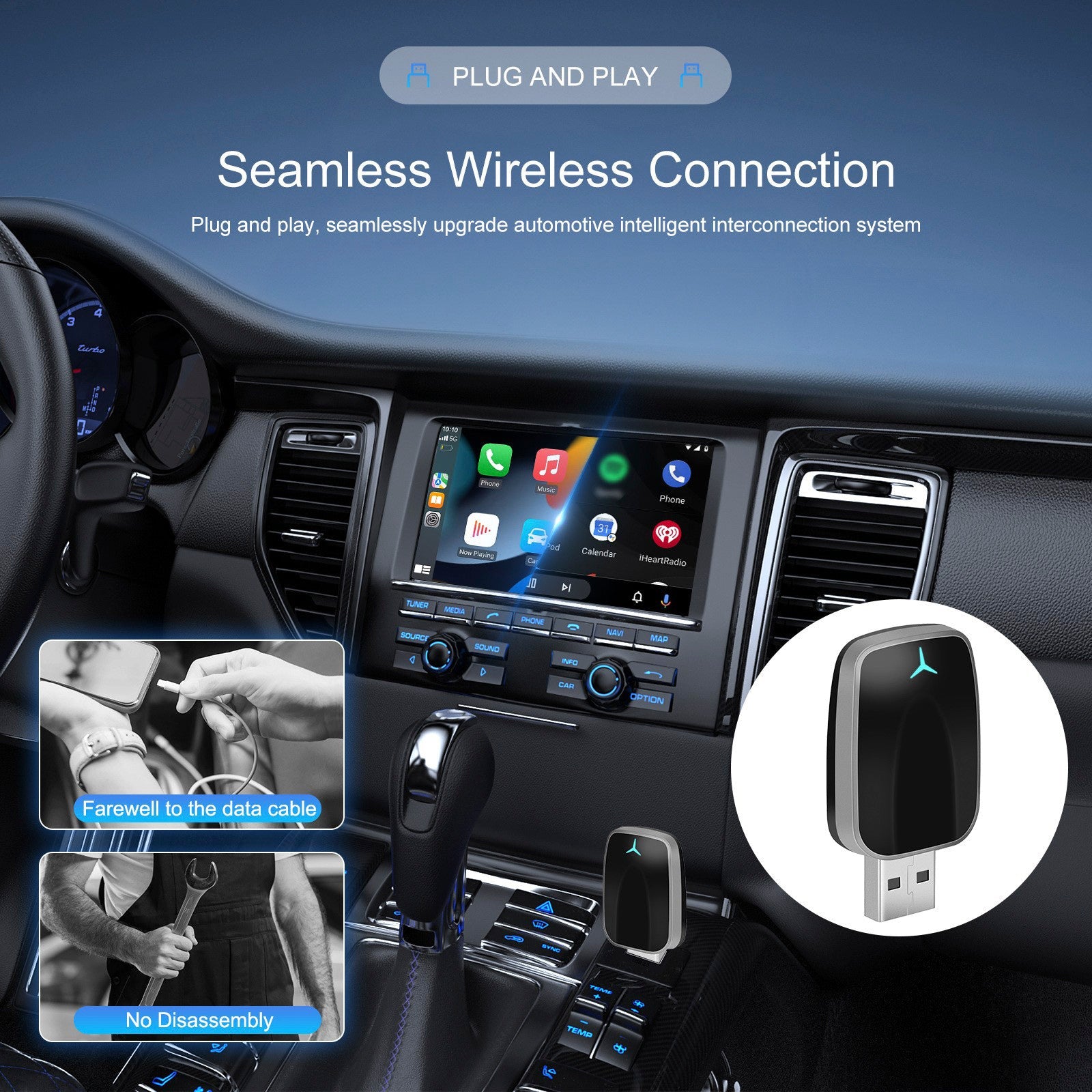 2 in 1 USB Car Dongle Connect Box Wireless Apple Carplay Android Auto Adapter