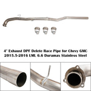 4" Exhaust DPF Delete Race Pipe for Chevy GMC 2015.5-2016 LML 6.6 Duramax Stainless Steel
