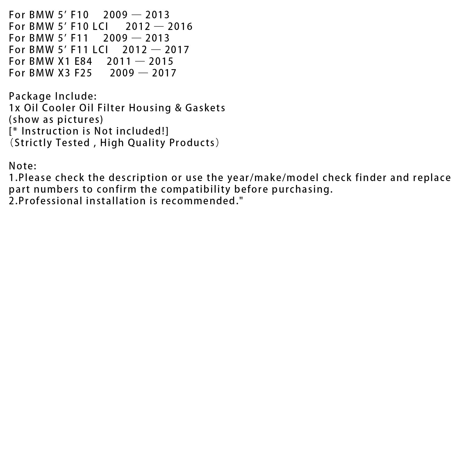 2009-2012 BMW 3' E91 LCI Oil Cooler Oil Filter Housing & Gaskets 11428512283