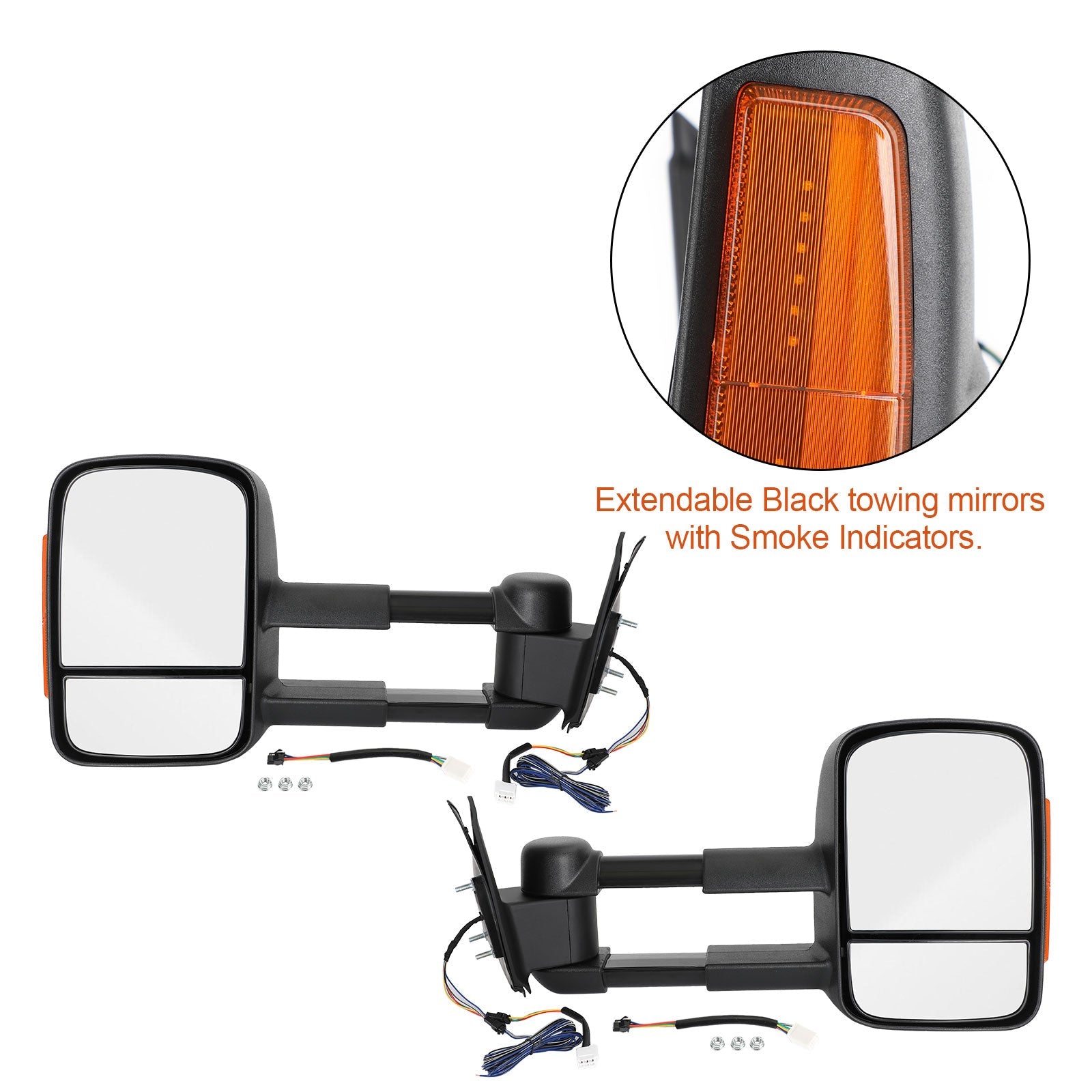 2005-2011 Toyota Hilux Pair of Electric Extendable Towing Mirrors Black