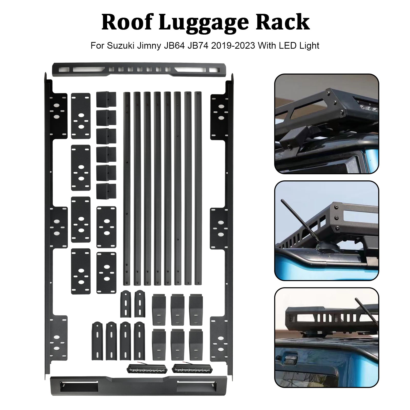 2019 2020 2021 2022 2023 Suzuki Jimny JB64 JB74 W/ Led Light Aluminium Roof Rack Luggage Rack