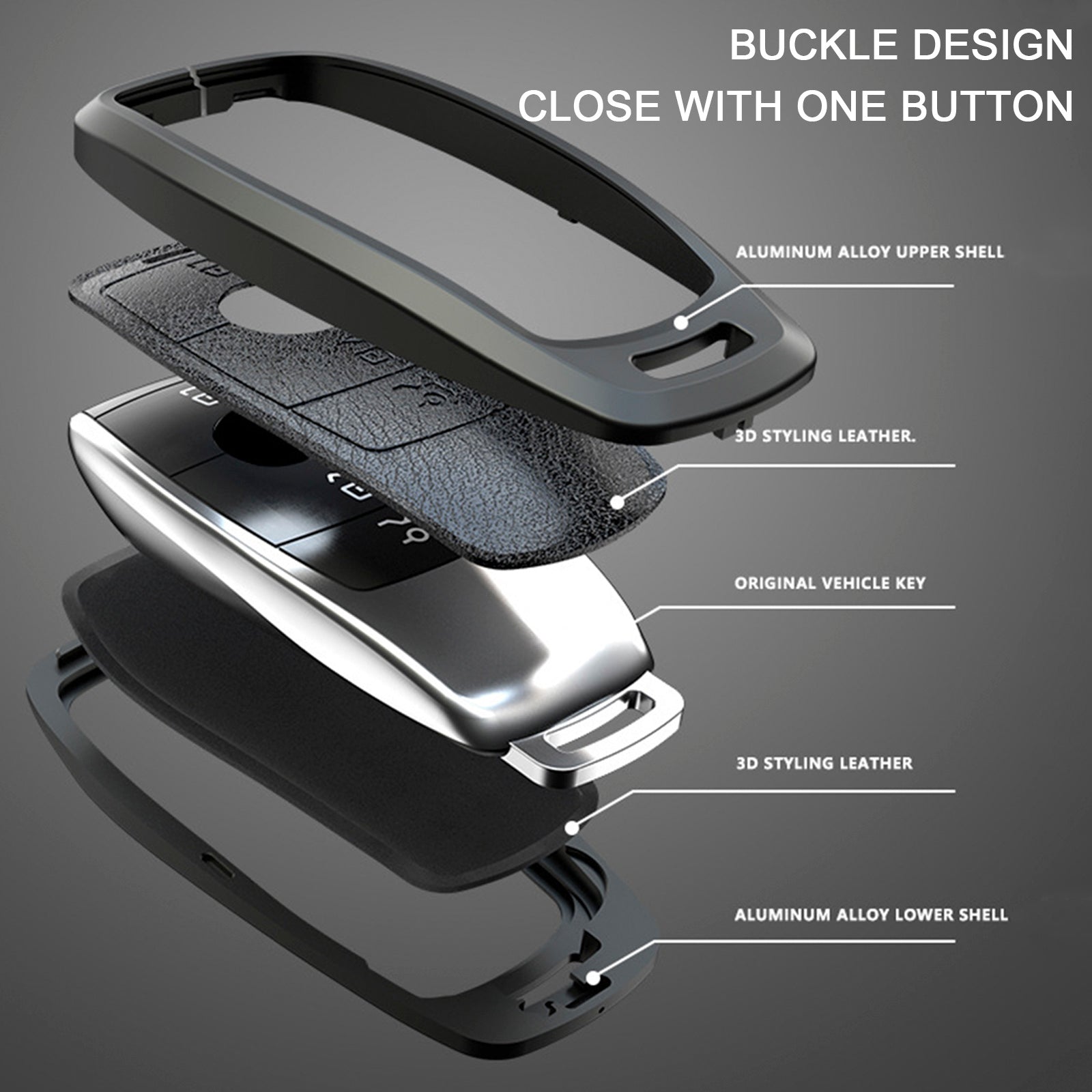 Benz GLC GLK CLS Leather Alloy Aluminum TPU Car Key Black Case Cover