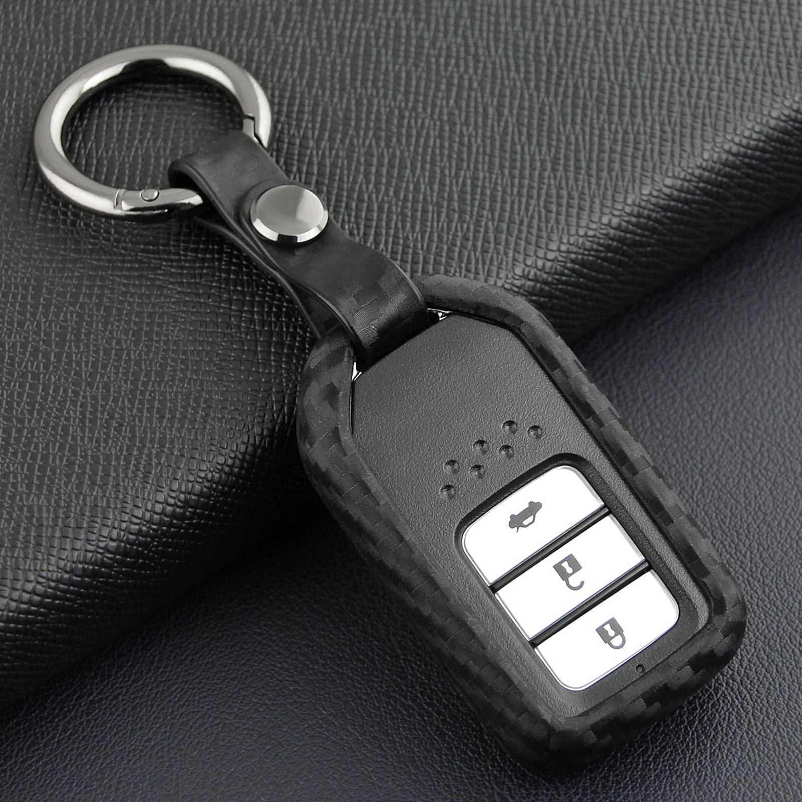Leather Silicone Car Key Case Cover With Buckle For Honda