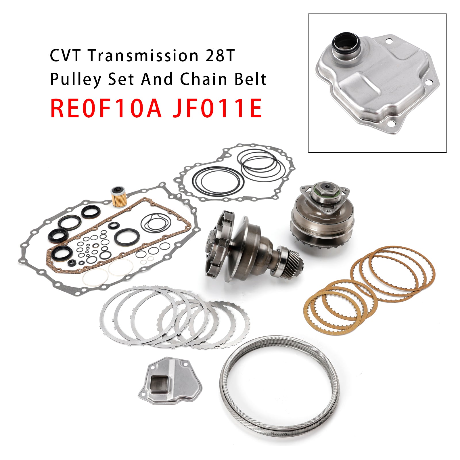 Transmission CVT Pulley 28T W/Belt+Chain & Rebuild Kit RE0F10A JF011E For Nissan