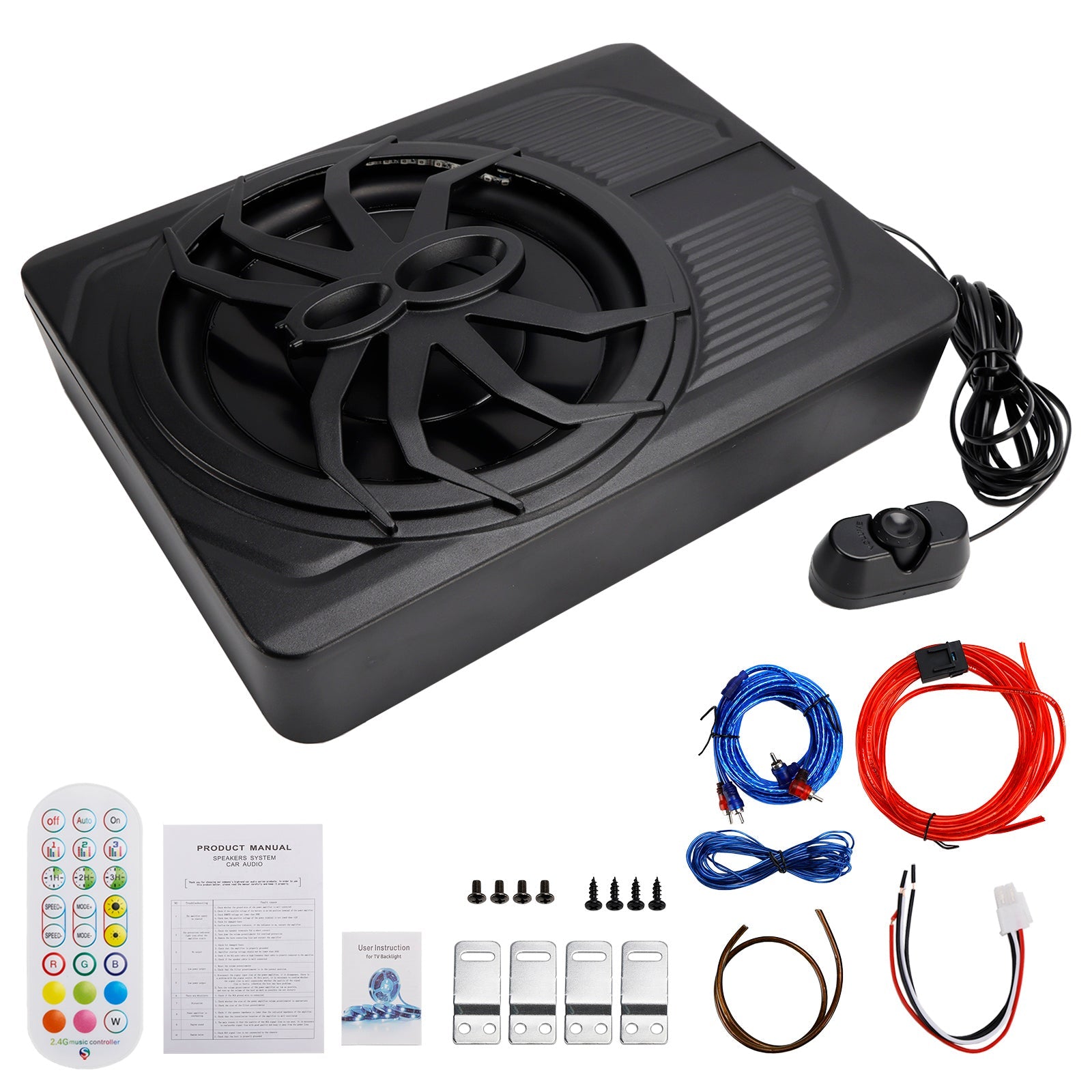 1200W Car Subwoofer 10" 12V Slim Under Seat Powered Car Subwoofer APP Control
