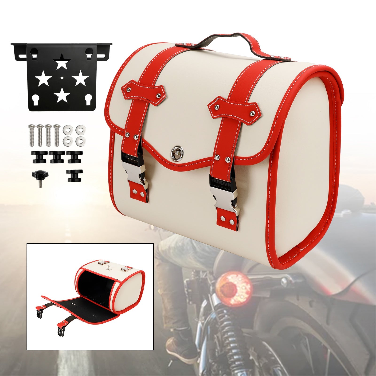Set Of Quick Release Saddlebag W/ Bracket Luggage Storage White For Motorbike