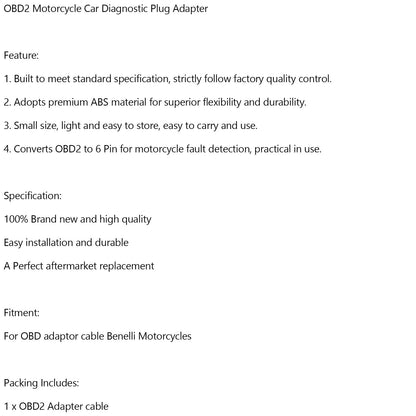 OBD2 6 pin Diagnostic Code Reader Adapter Scanner Cable For Benelli Motorcycle