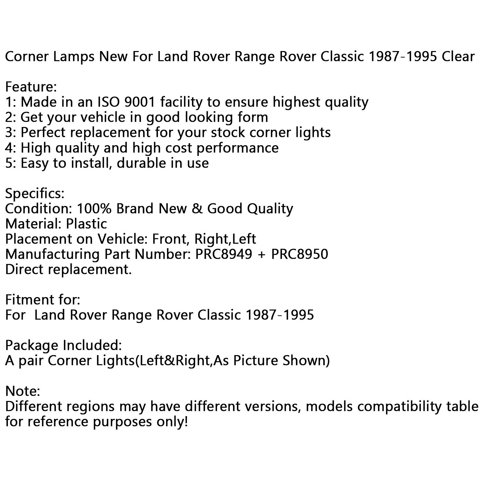 1987-1995 Land Rover Range Rover Classic Corner Lamps New Clear