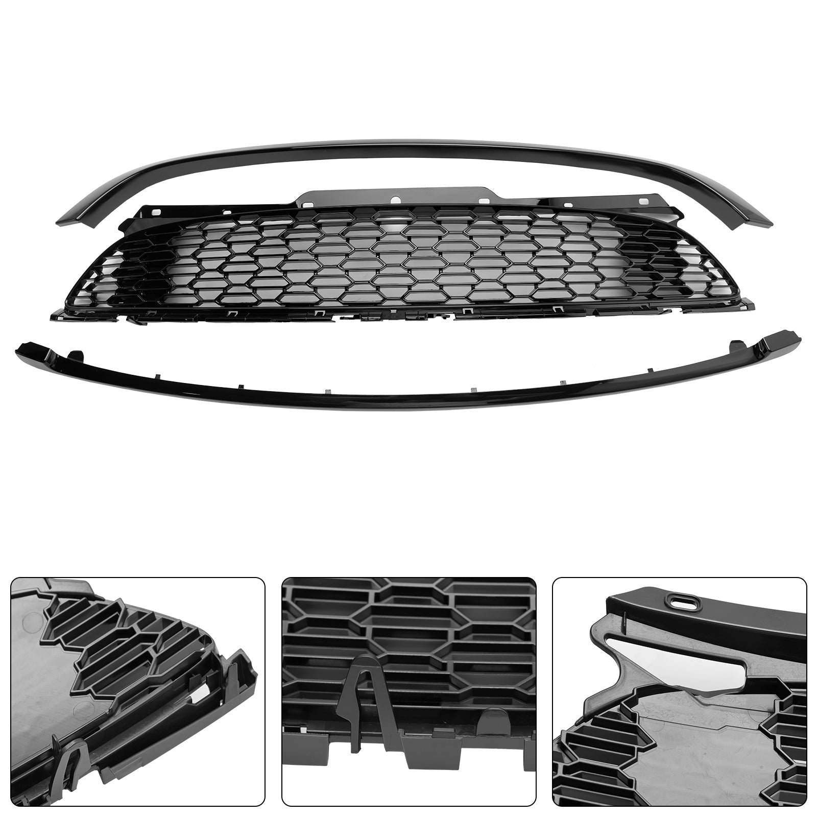 2007-2013 MINI R56 Cooper S & JCW 3-Door Hatchback 3PCS Gloss Black Front Grill Grille