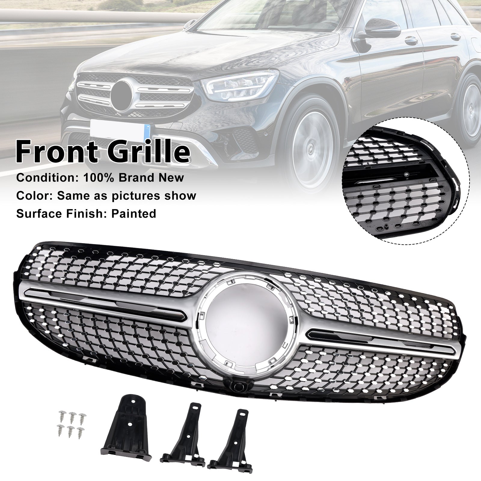 2020-2022 Mercedes-Benz X253 GLC250 GLC300 Diamond Front Bumper Grille