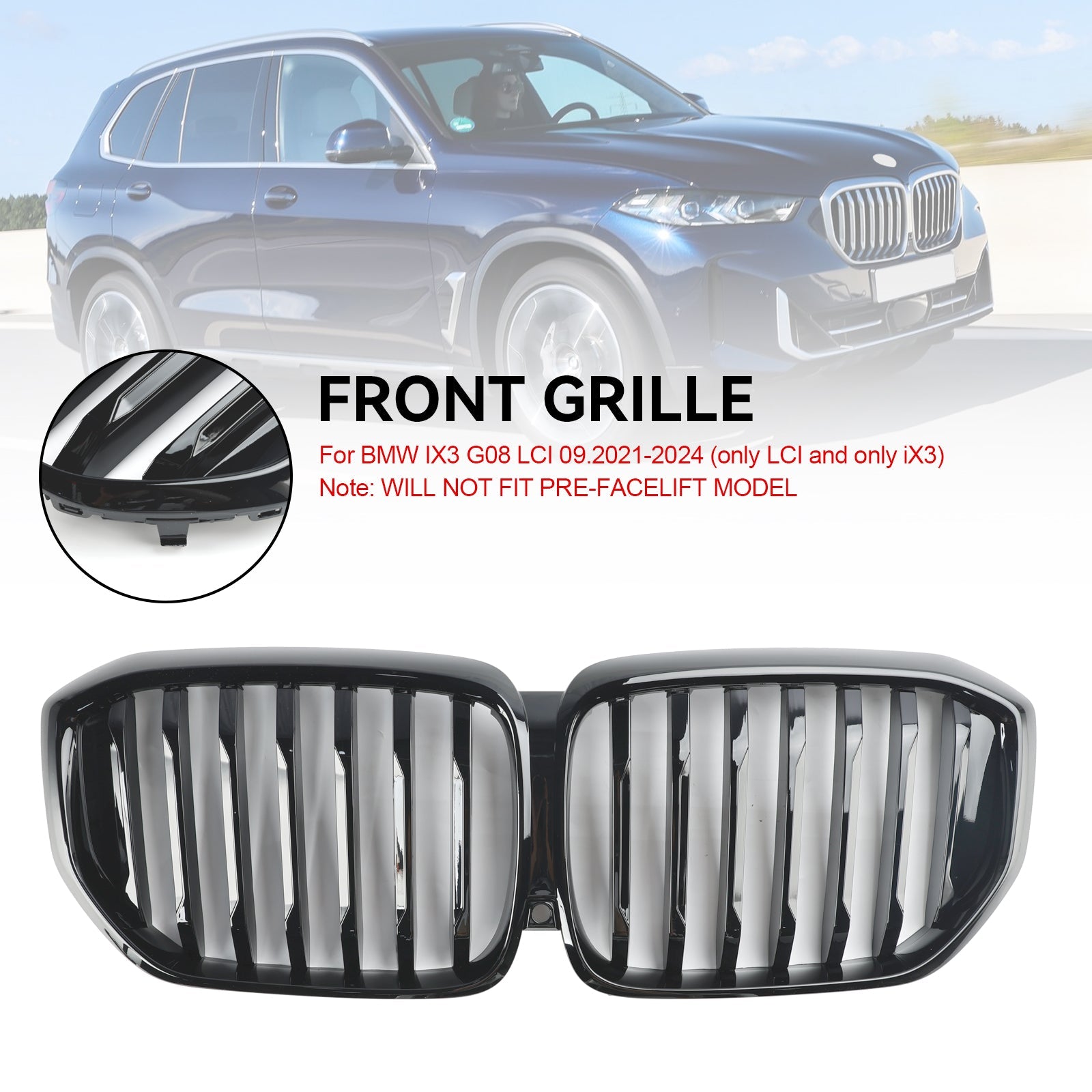 BMW G05 LCI X5 2024+ Single Line Gloss Black Front Bumper Grille Grill