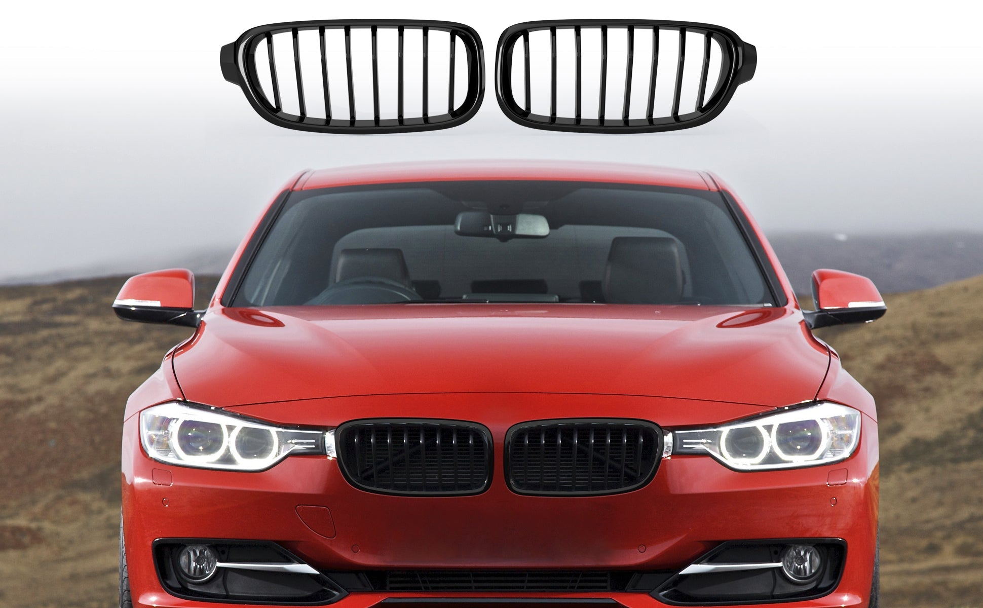 2012-2019 BMW 3-Series F30 Sedan Gloss Black Front Kidney Grill Grille