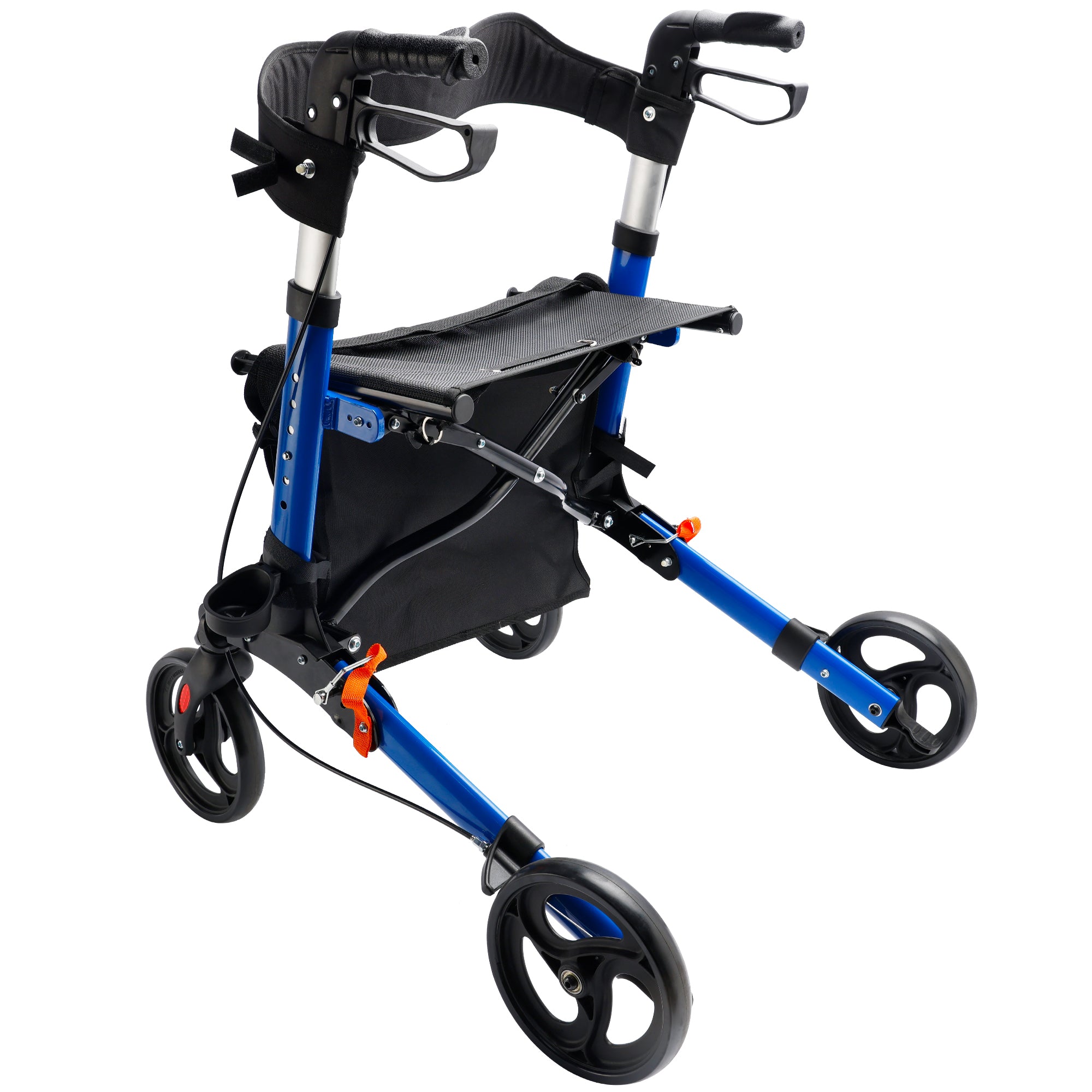 Foldable Rollator Walker with 6 levels of Adjustable Seat 8 Wheels  Compact Folding Design Lightweight Mobility Walking Aid suitable for people of different heights