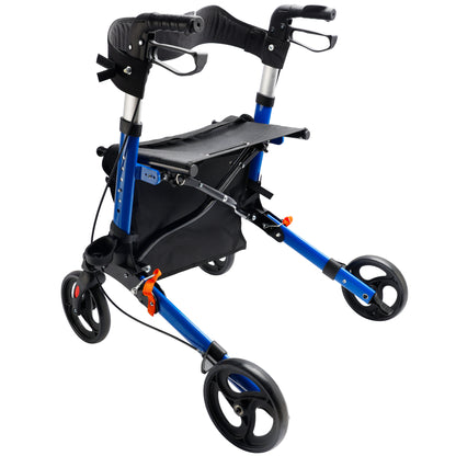Foldable Rollator Walker with 6 levels of Adjustable Seat 8 Wheels  Compact Folding Design Lightweight Mobility Walking Aid suitable for people of different heights