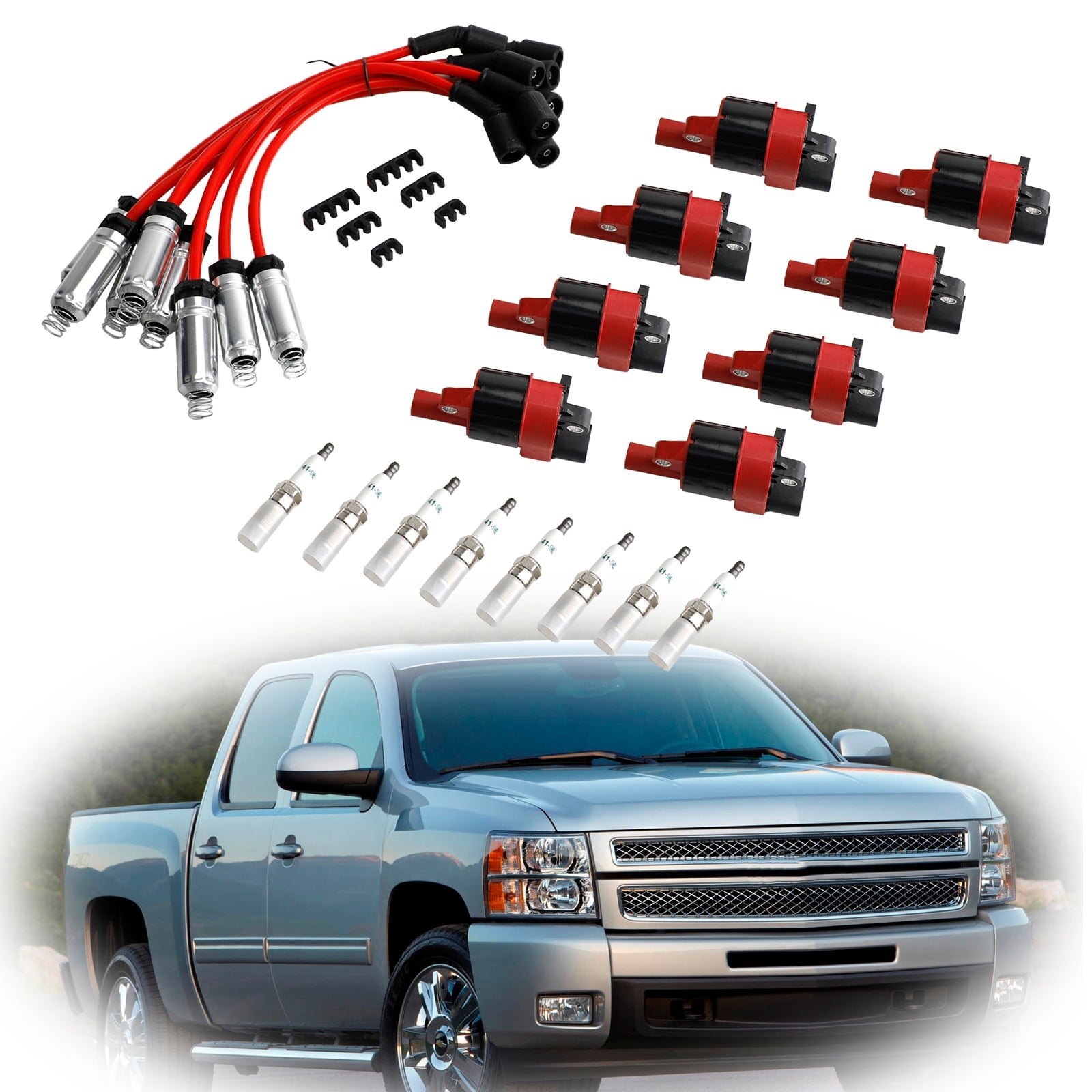 2007-2012 Chevy Suburban 1500 8x Ignition Coil+Spark Plug+ Wire UF414