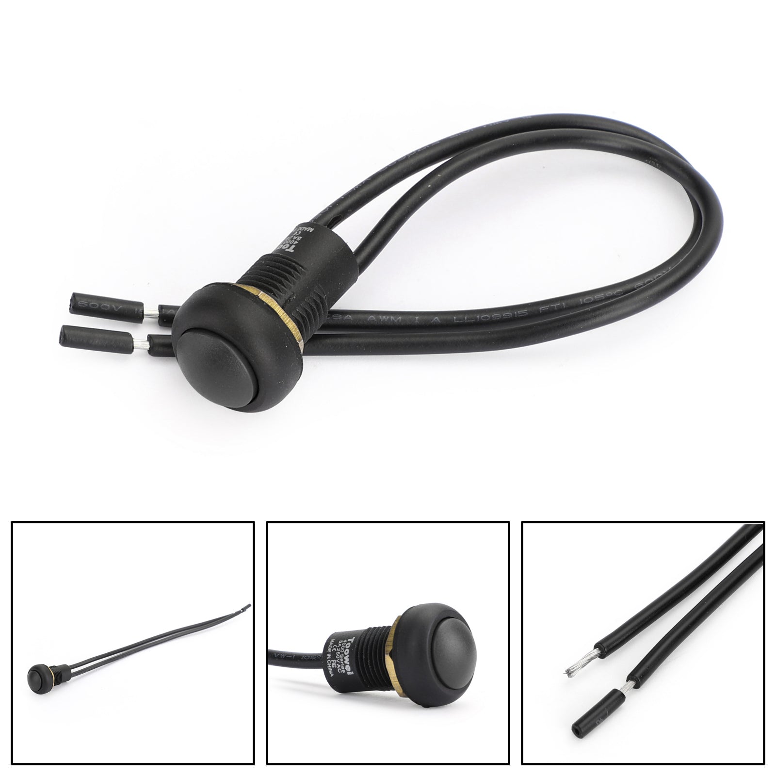1Pcs Waterproof Momentary Reset ON/OFF Push Button Round Switch with Wire Black