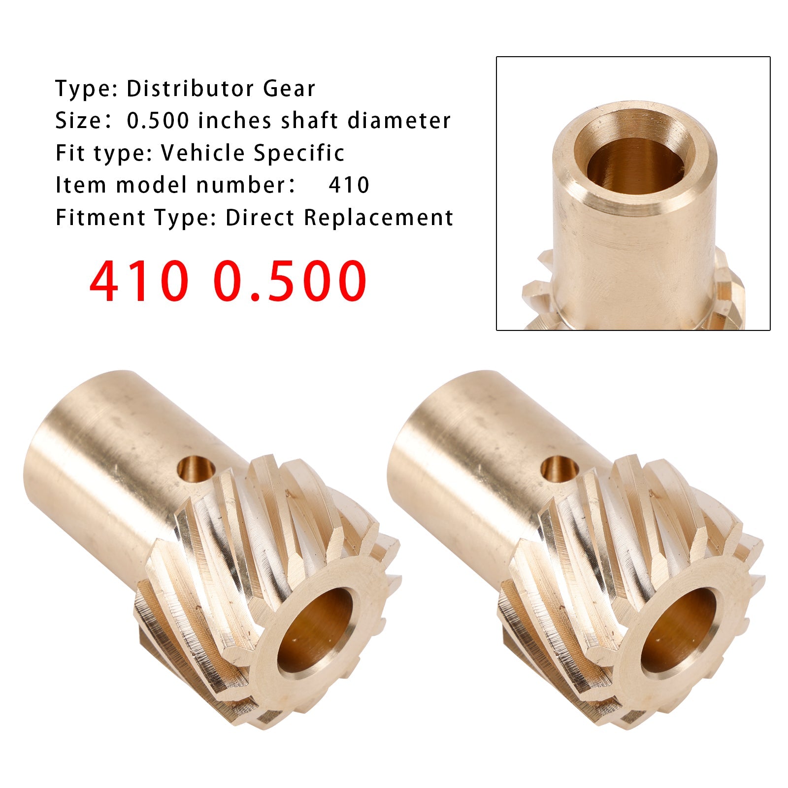 2Pack "410 0.500"" Shaft Diameter Distributor Gear For Chevy W/MSD Distributor