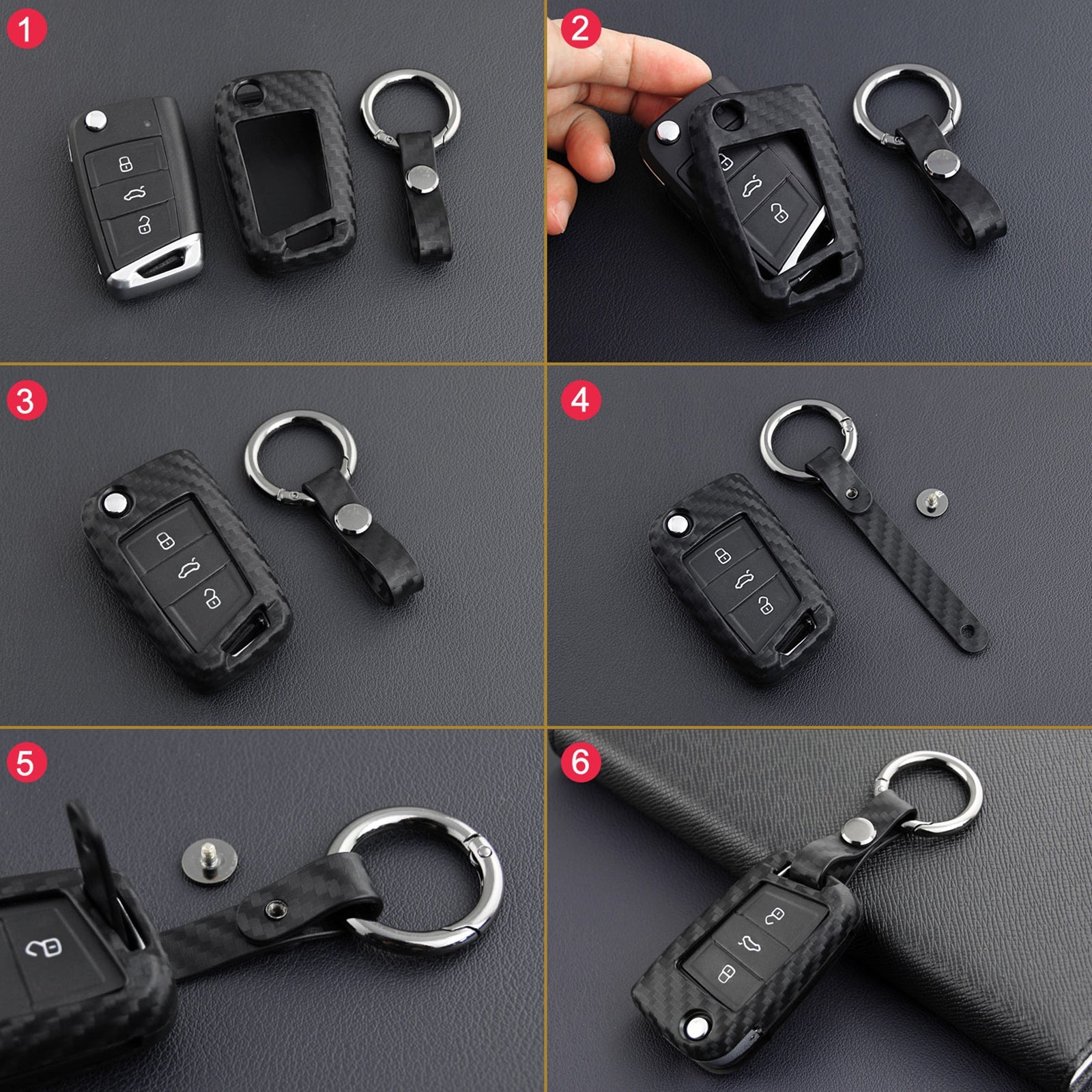 Leather Silicone Car Key Case Cover With Buckle For Volkswagen Golf MK7