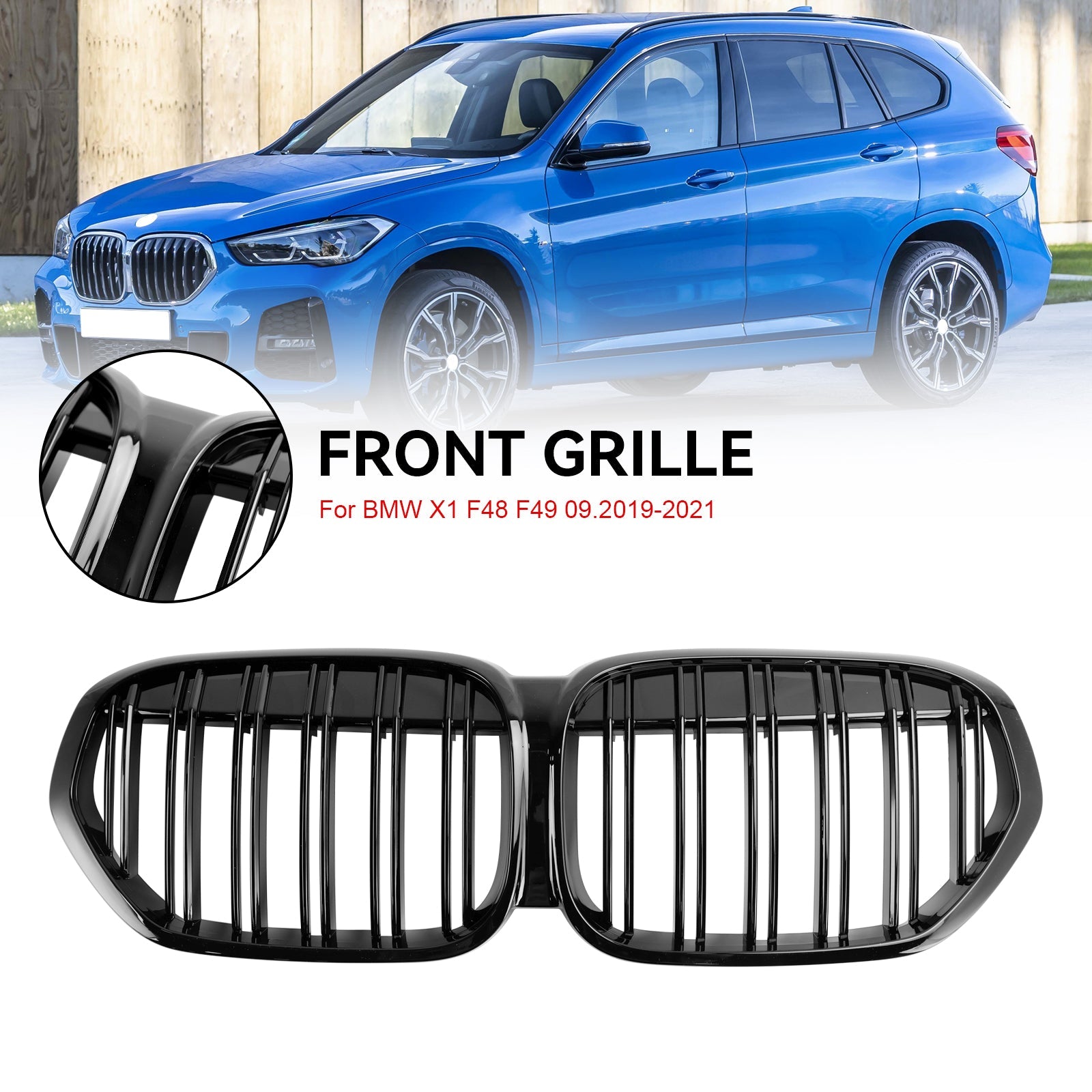 2019 2020 2021 BMW X1 F48 F49 Dual Slat Gloss Black Front Kidney Grille Grill