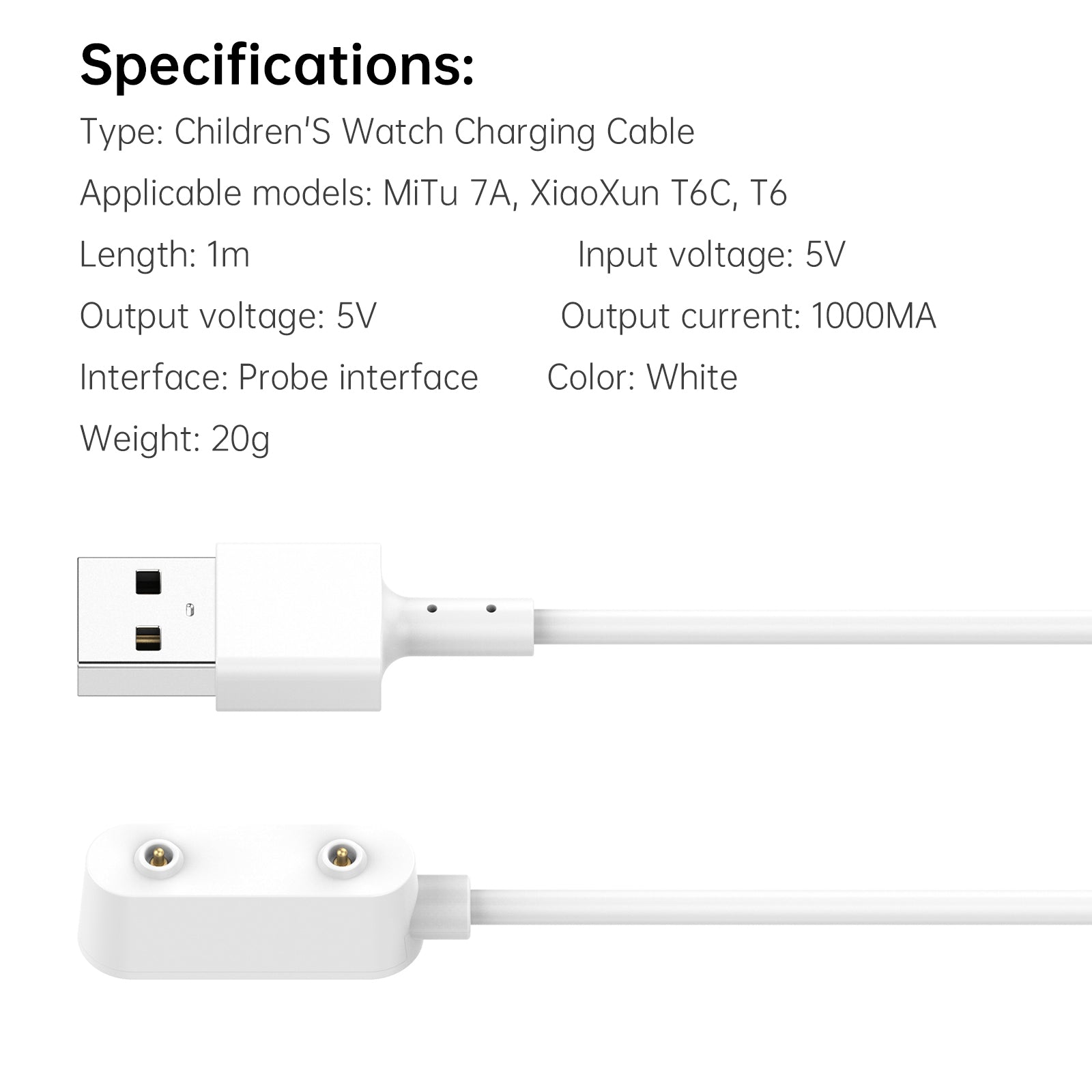 MITU Watch 7A Charging Cable Magnetic Charger Replacement For XiaoXun T6C T6