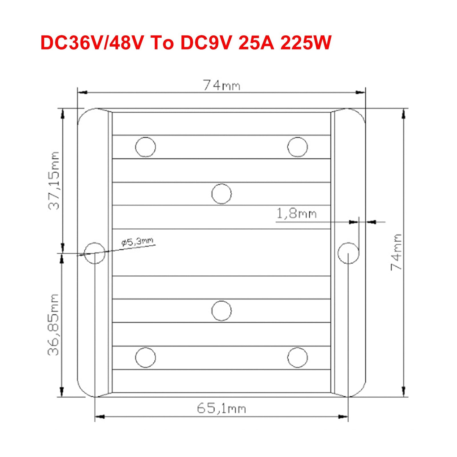 Waterproof DC 36V/48V to 9V 25A 225W Step-Down Power Supply Converter Regulator