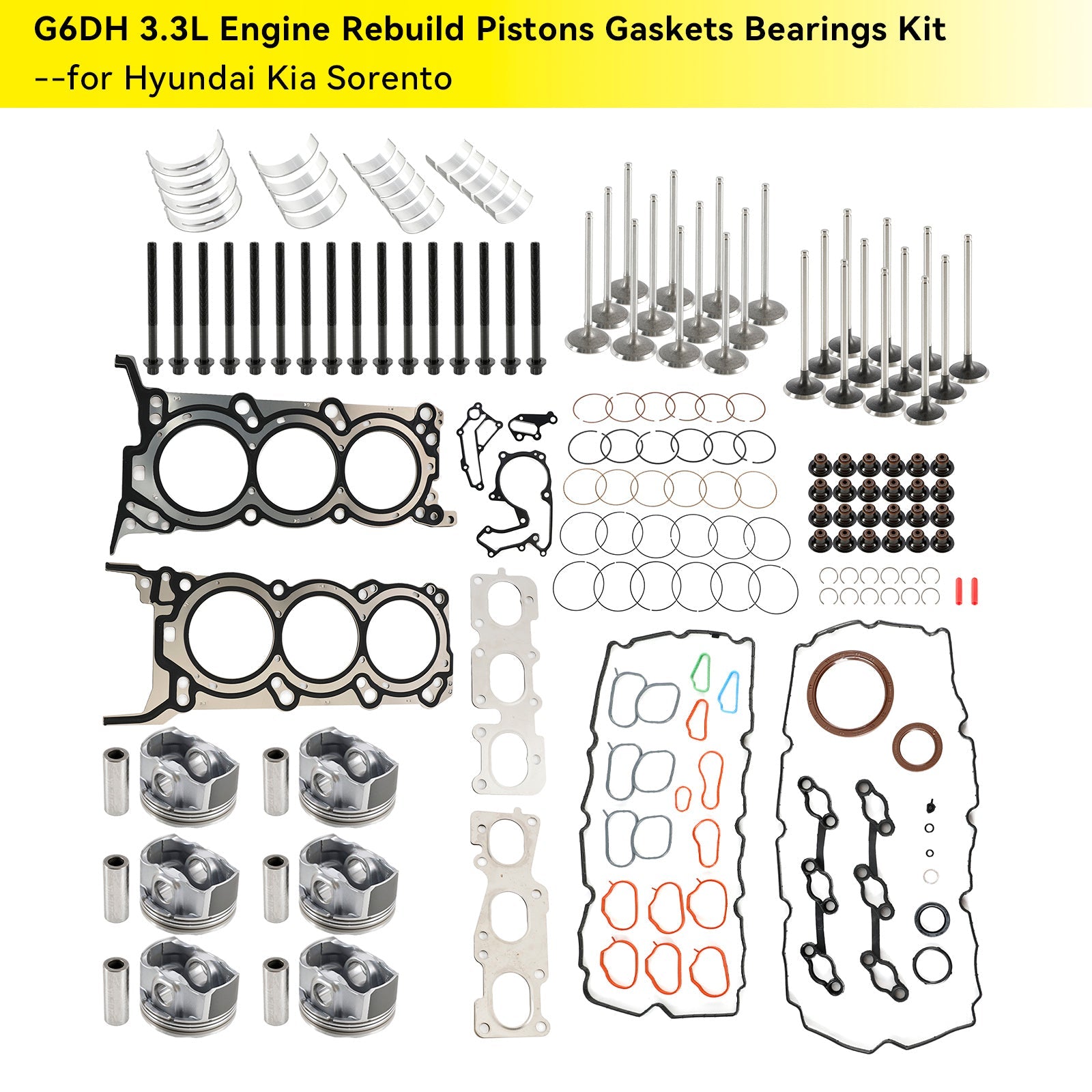 2011-2019 Hyundai Kia Sedona 3.3.L G6DH 3.3L Engine Rebuild Pistons Gaskets Bearings Kit 209103CP00