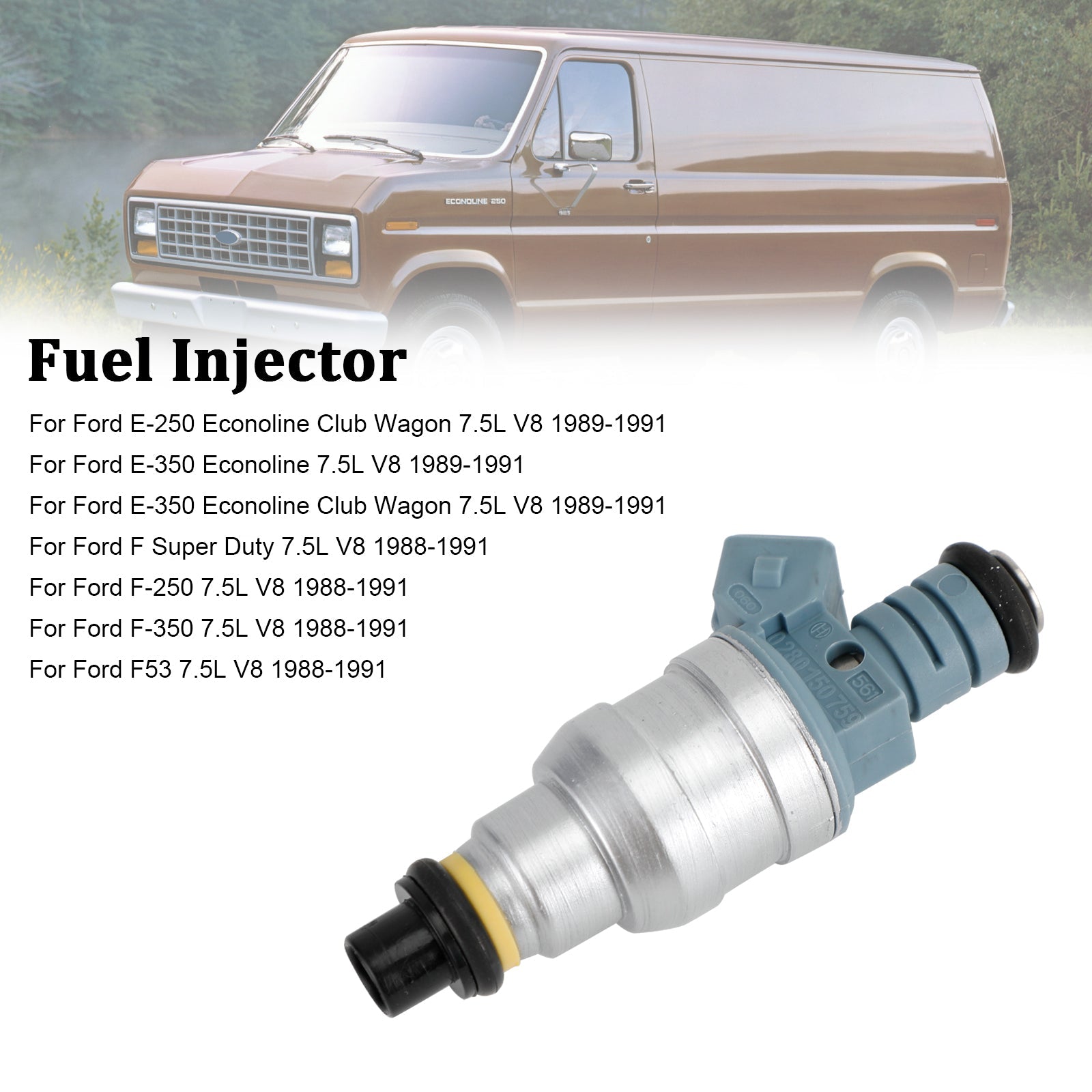 1PCS Fuel Injector 0280150759 F822-11120 Fit Ford E-350 Econoline 7.5L V8 1989-1991
