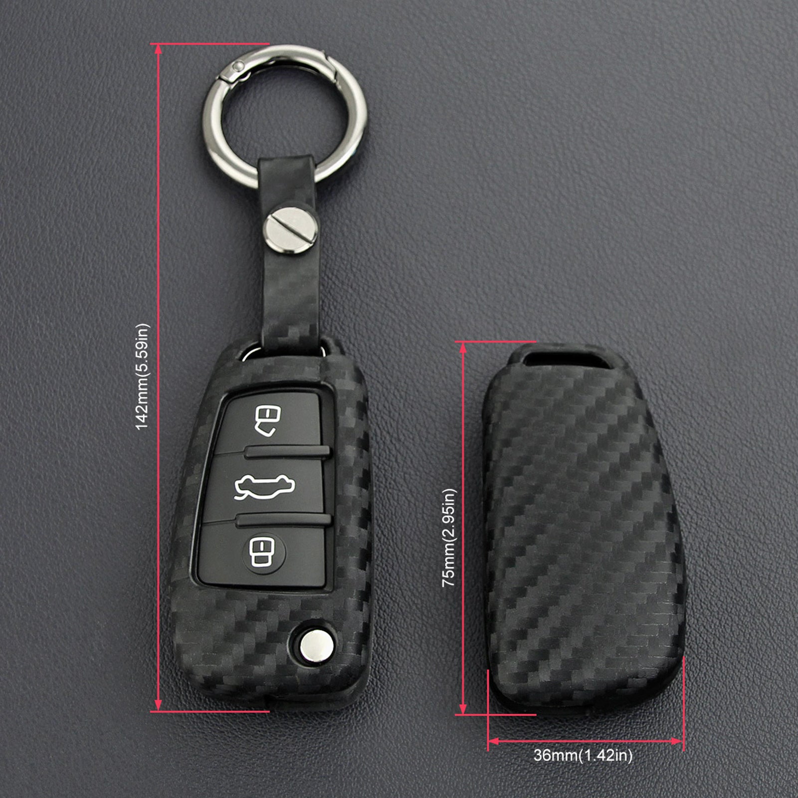 Leather Silicone Car Key Case Cover With Buckle For Audi