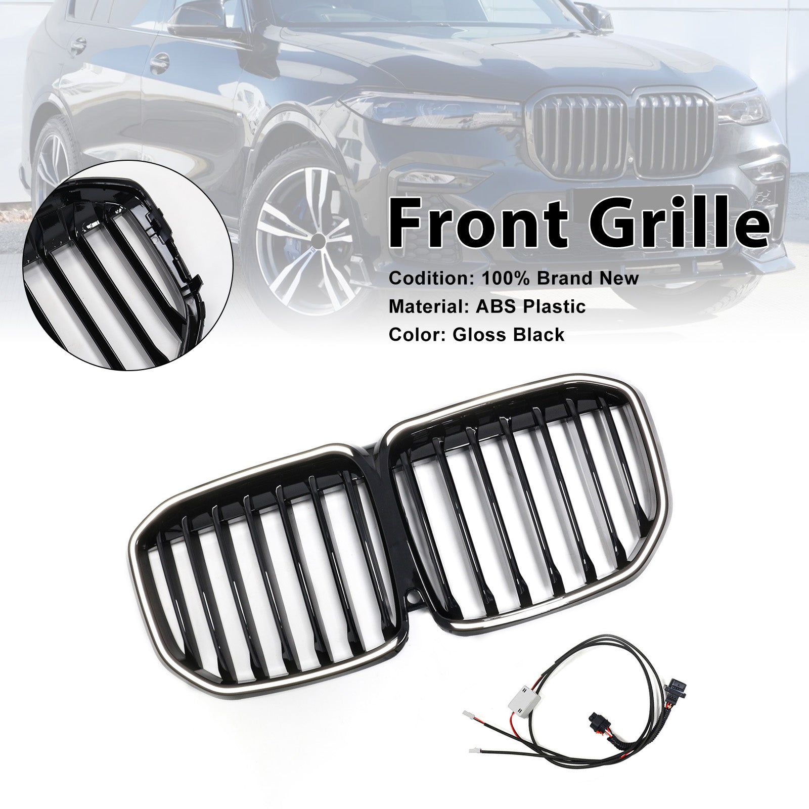 2019-2022 Fit BMW X7 G07 Single Slat Gloss Black Front Kidney Grill Grille