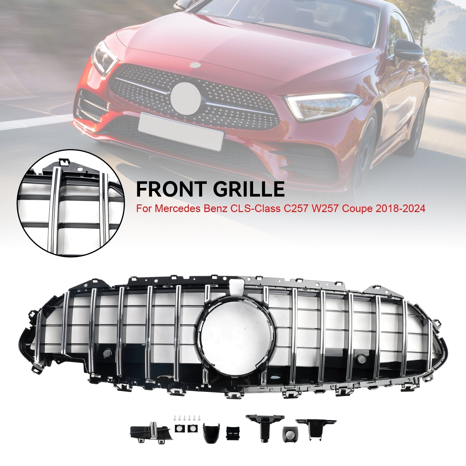 2018 2019 2020 2021 2022 2023 2024 Mercedes CLS C257 W257 Coupe Chrome Front Bumper Grille Grill