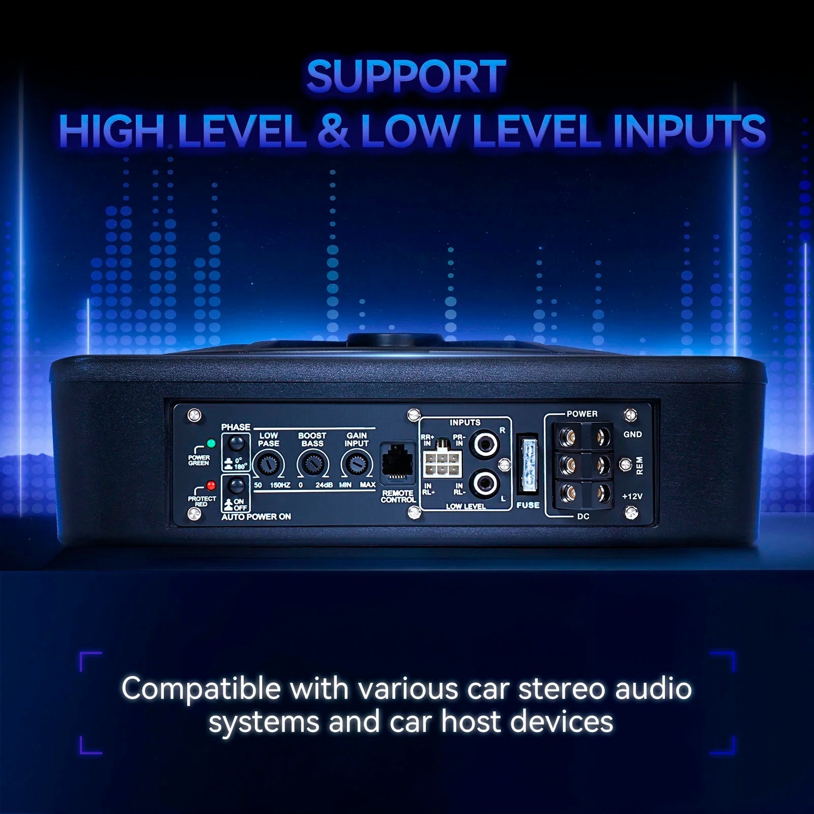 1200W Car Subwoofer 10" 12V Slim Under Seat Powered Car Subwoofer APP Control