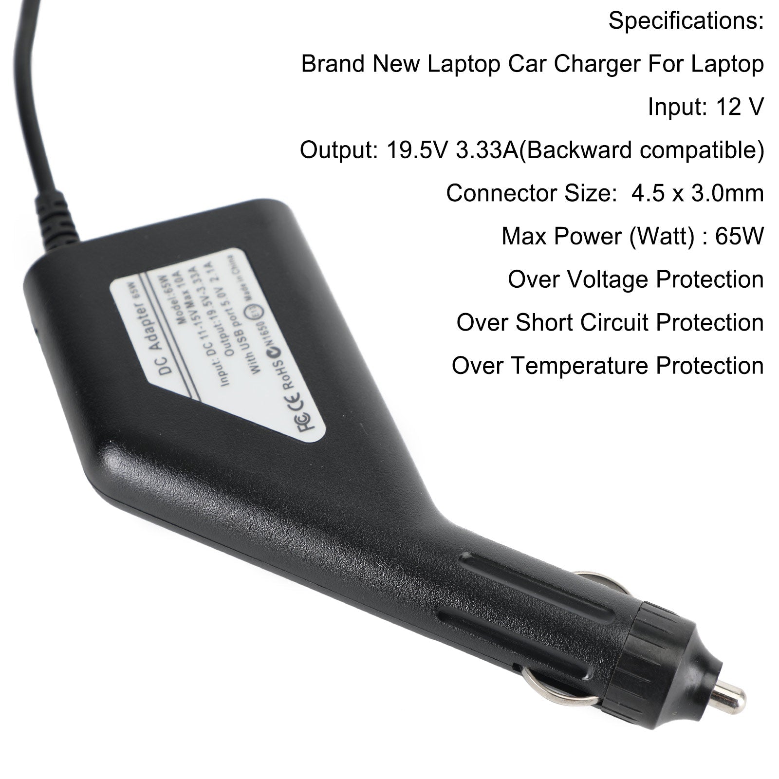 HP Laptop Notebook 4.5x3.0mm 19.5V 3.33A 65W Car AC Adapter Power Charger