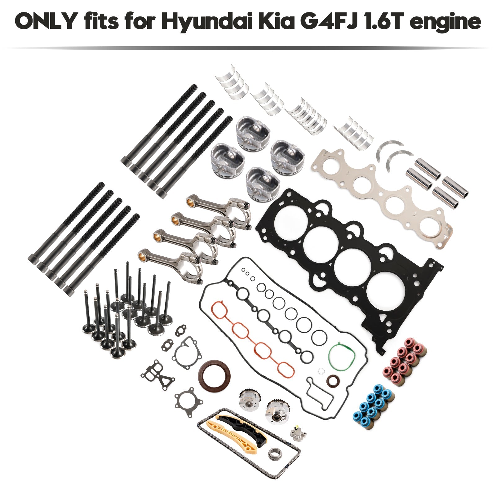 2015-2019 Kia Optima/K5 (JF) G4FJ 1.6T Engine Piston Gasket Valve Bearing Timing Kit w/ Rods 20910-2BU06