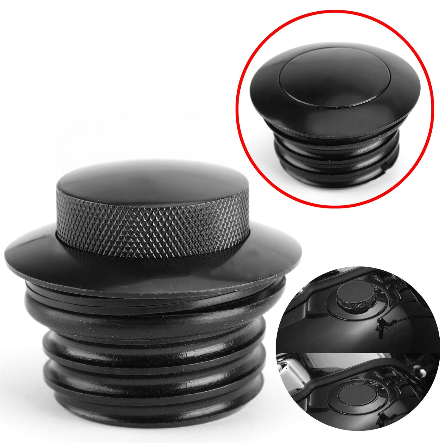 Sportster Black Flush Pop Up Reservoir Gas Cap Vented Fuel Tank Screw Fit for