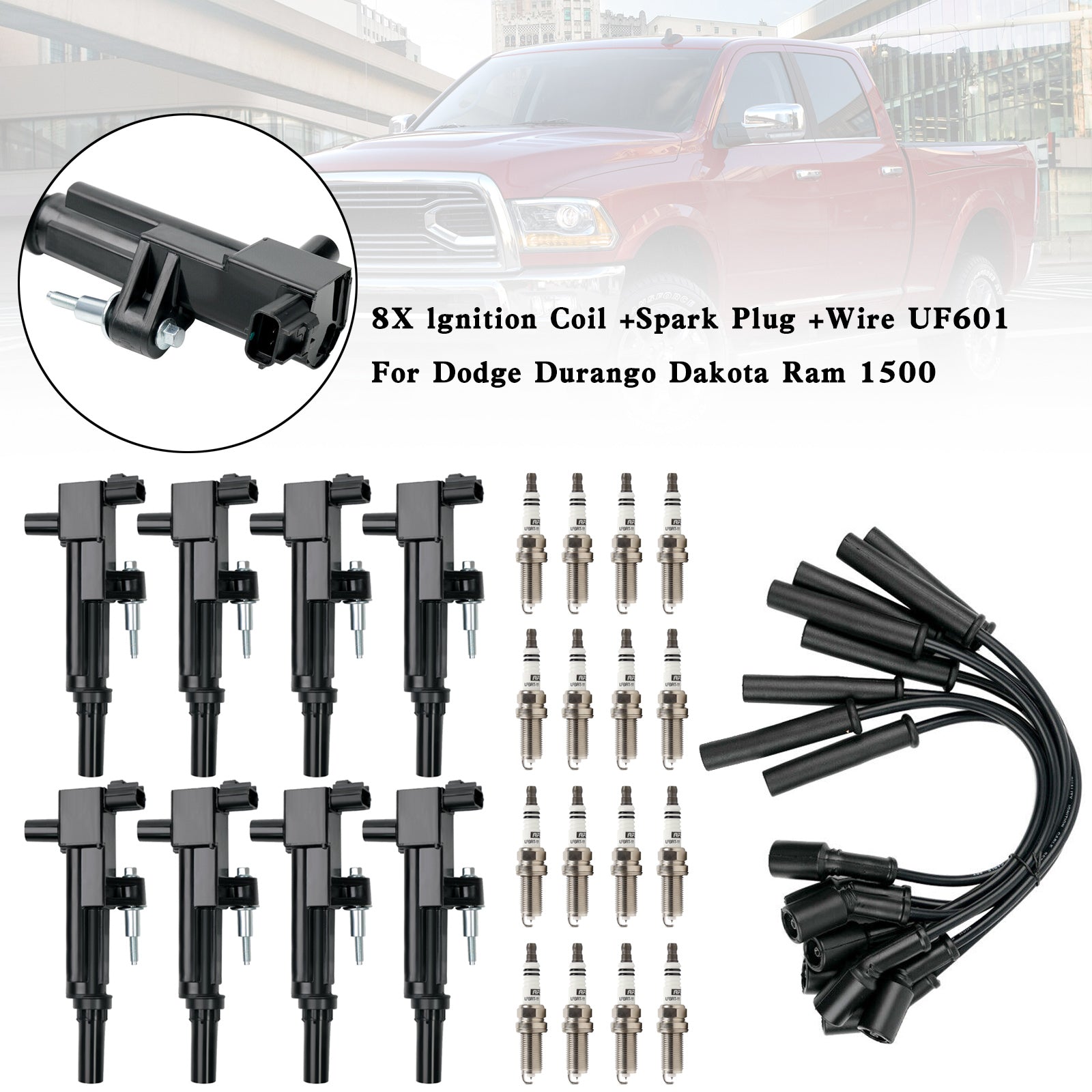 2011 Ram Dakota V8 4.7L 8X lgnition Coil +Spark Plug +Wire UF601
