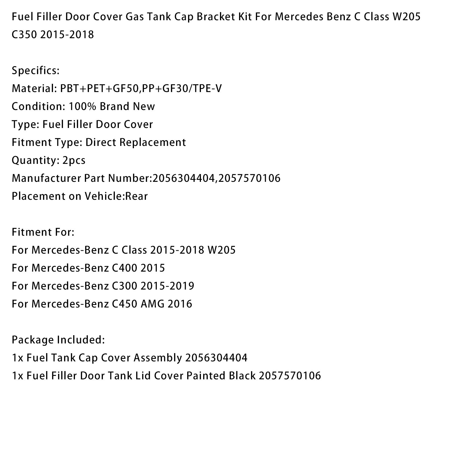 Fuel Gas Tank Cap Bracket Kit Painted For Mercedes Benz W205 C350 2015-2018