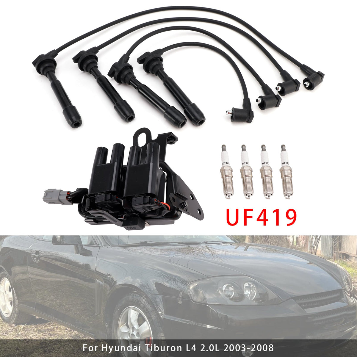 2005-2007 For Kia Sportage L4 2.0L 1 Ignition Coil+4 Spark Plug+ Wires Pack C1434 GN10416