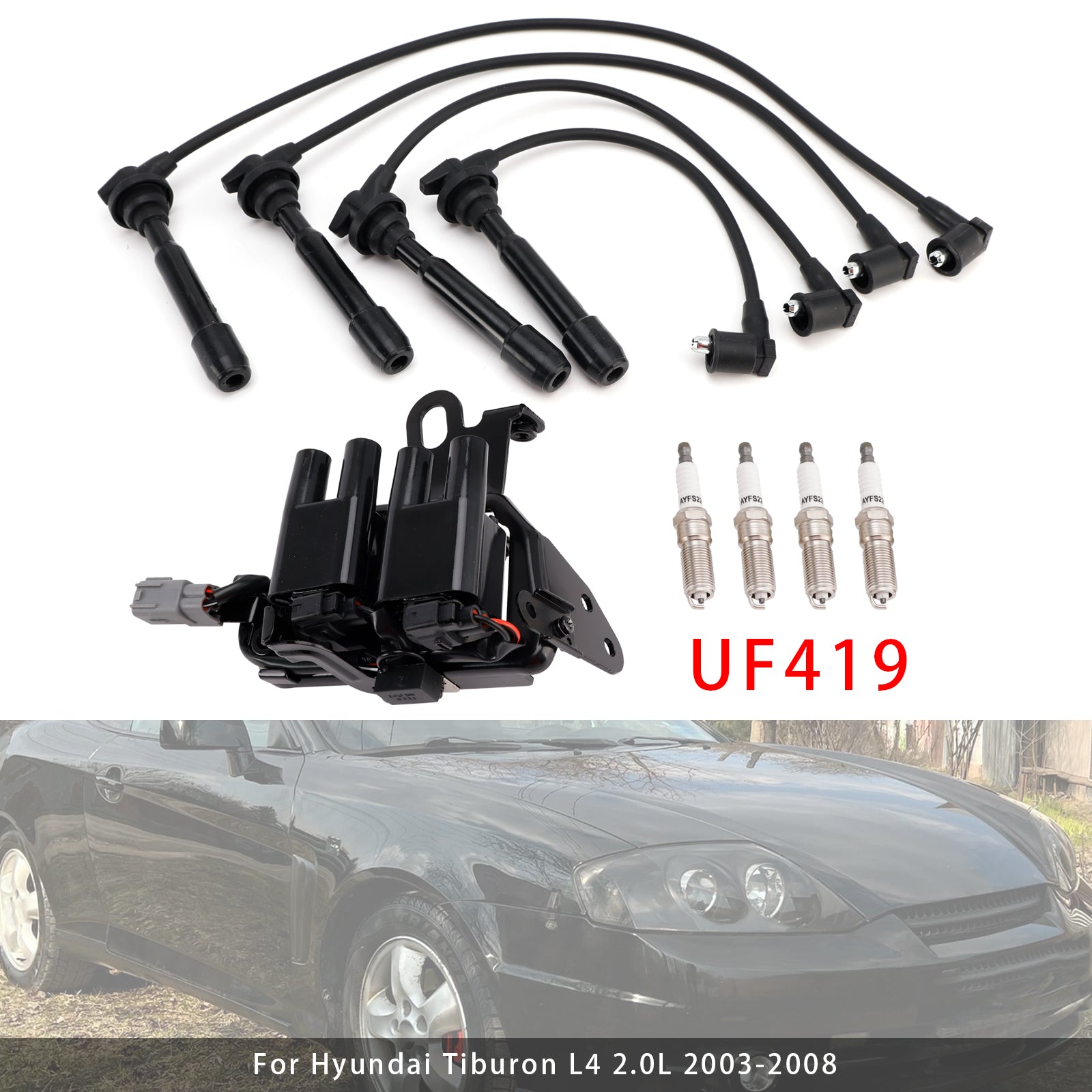 1 Ignition Coil+4 Spark Plug+ Wires Pack Uf419 For Hyundai Elantra Kia Soul 2.0
