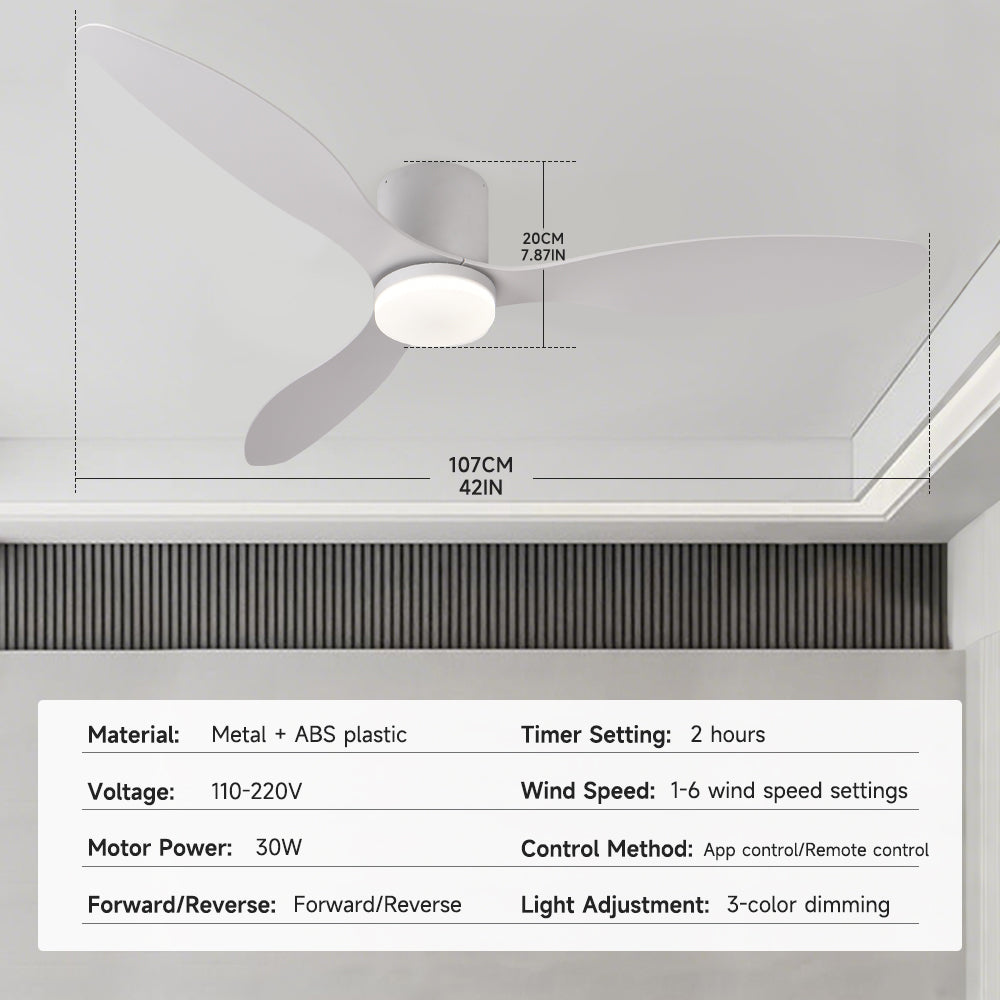 Dimmable LED DC Motor 42” Profile Ceiling Fans with Lights Remote/App Control