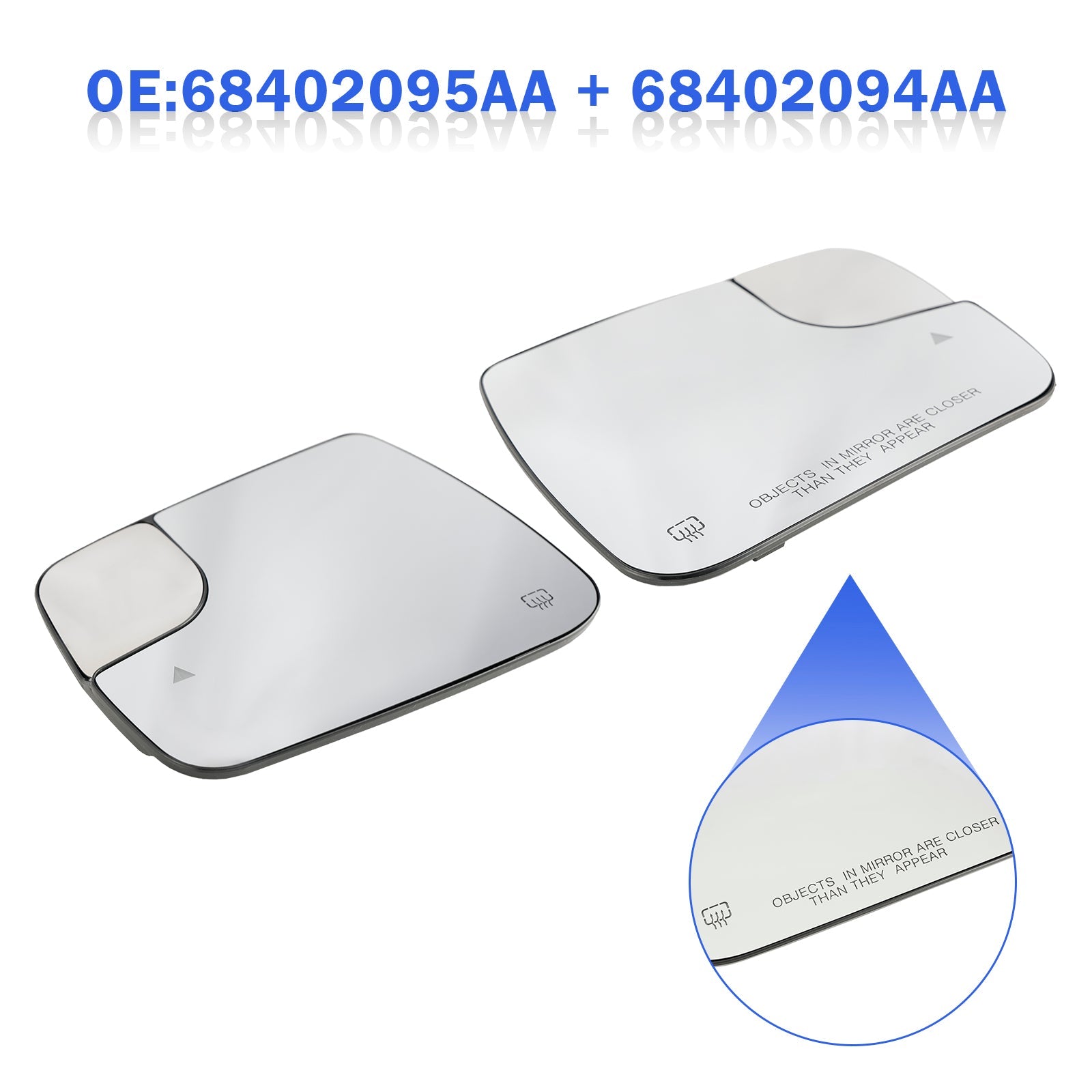 2 × Blind Spot + Heat Exterior Mirror Glass For Dodge Ram 1500 2500 19-21