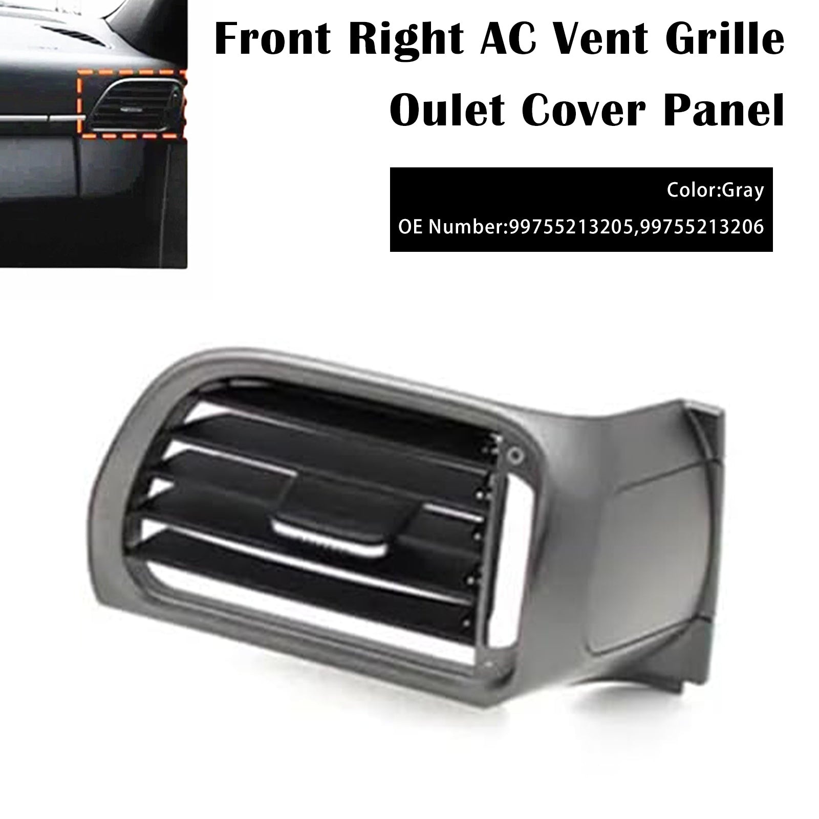 2004-2011 Porsche Carrea 997 Front Right AC Vent Cover Gray 99755213205 99755213206